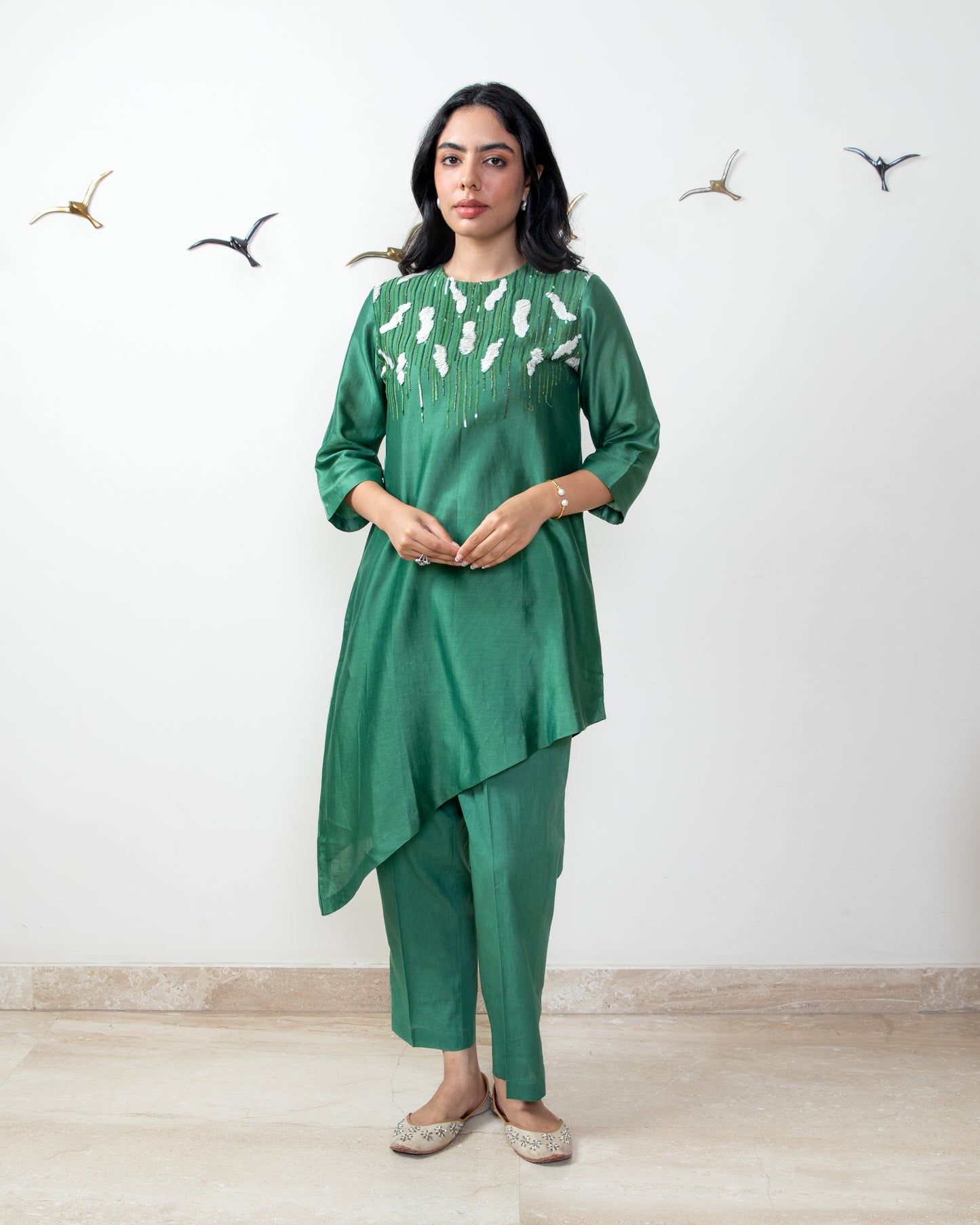 Leaf green chanderi silk co-ord set