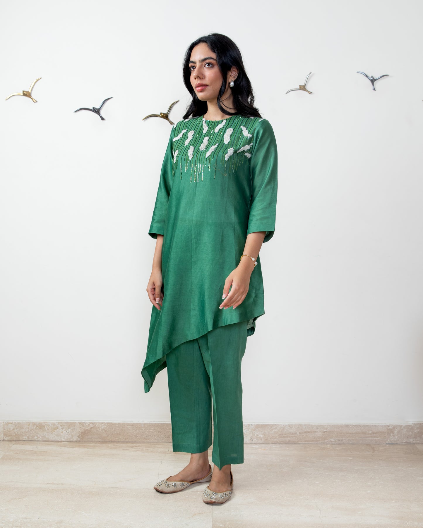 Leaf green chanderi silk co-ord set