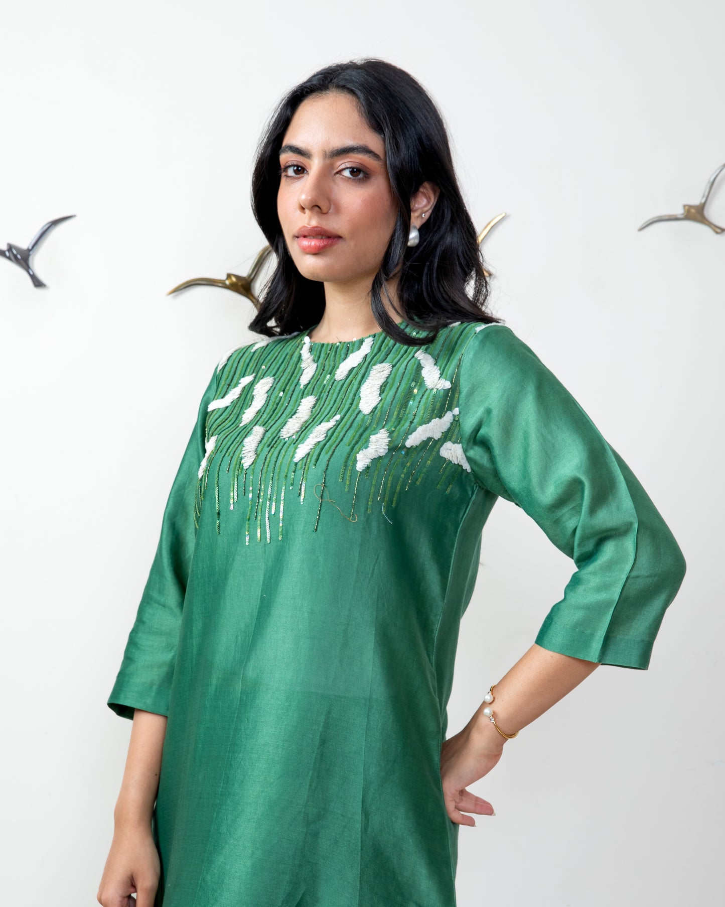 Leaf green chanderi silk co-ord set