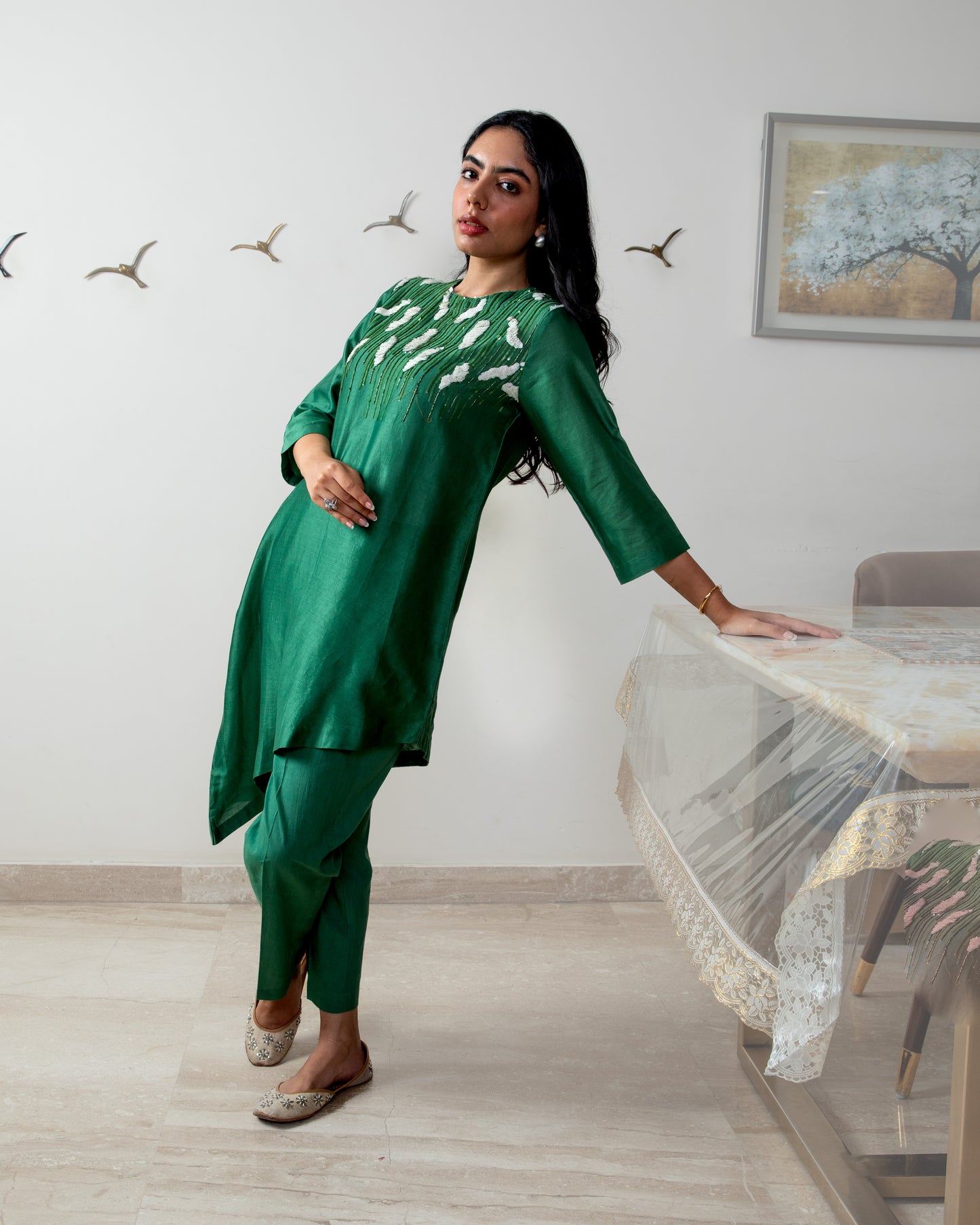 Leaf green chanderi silk co-ord set