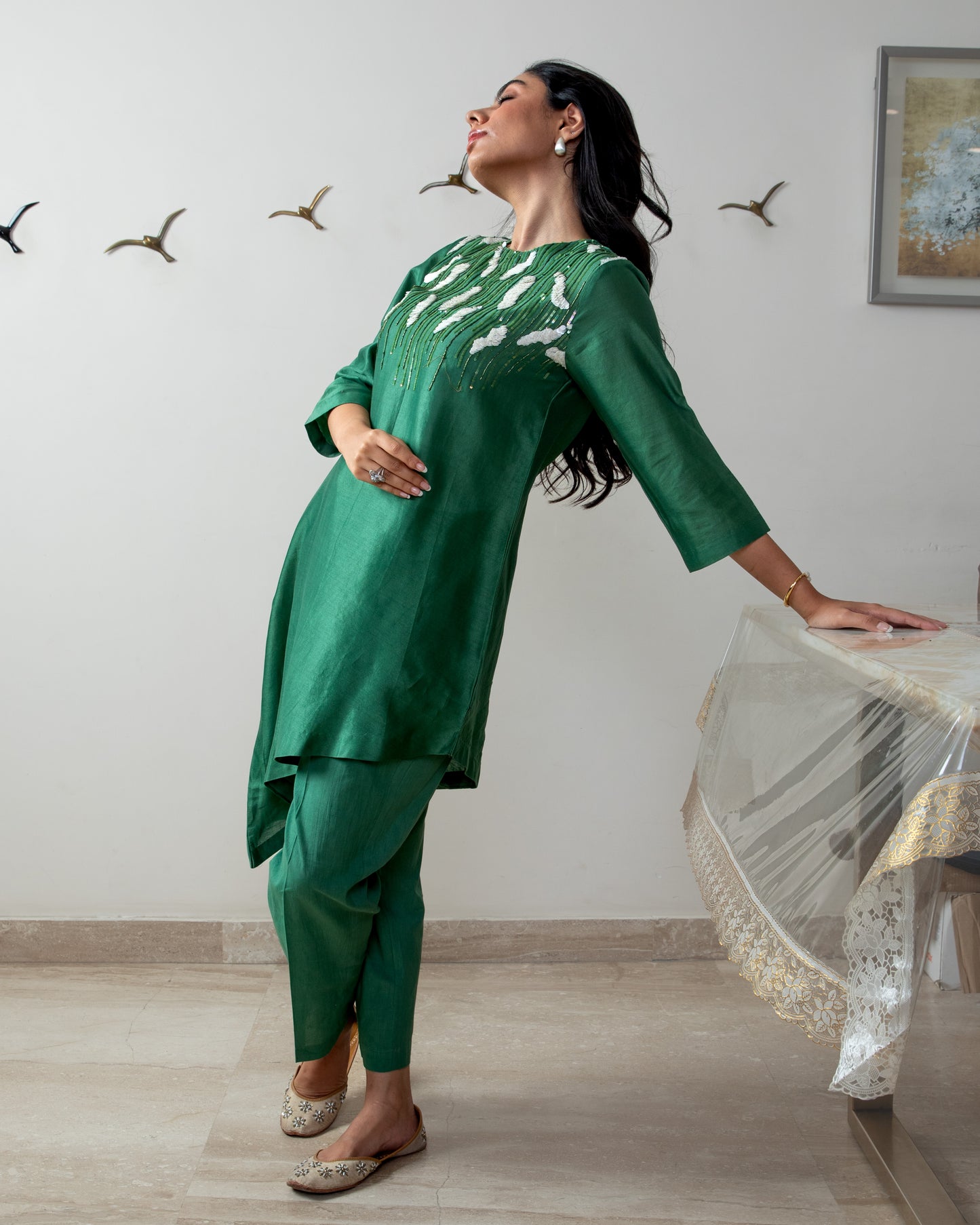 Leaf green chanderi silk co-ord set