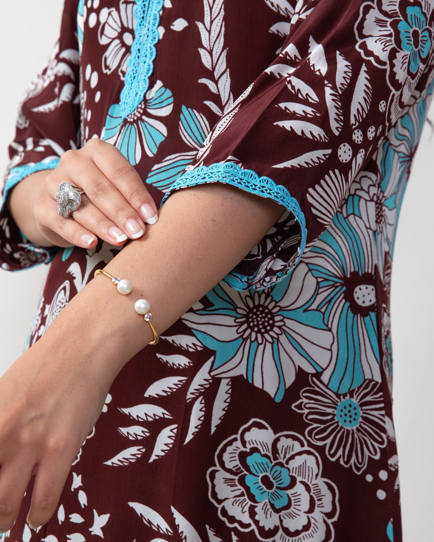 Printed Crepe Tunic Set - BROWN