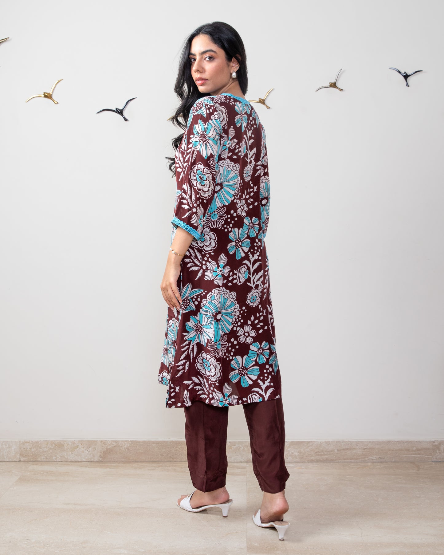 Printed Crepe Tunic Set - BROWN