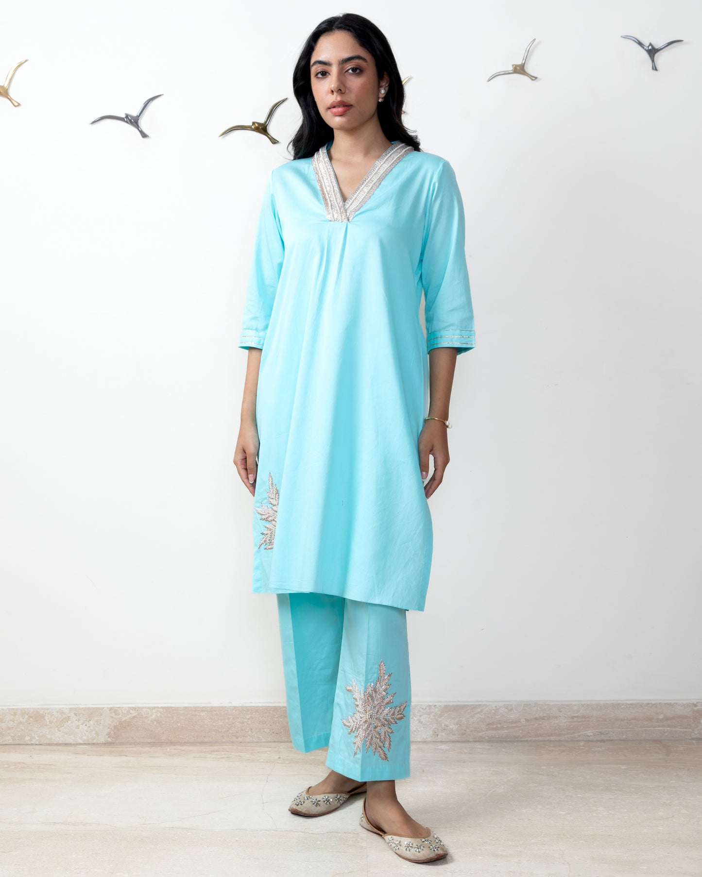 Ocean blue cotton satin tunic set