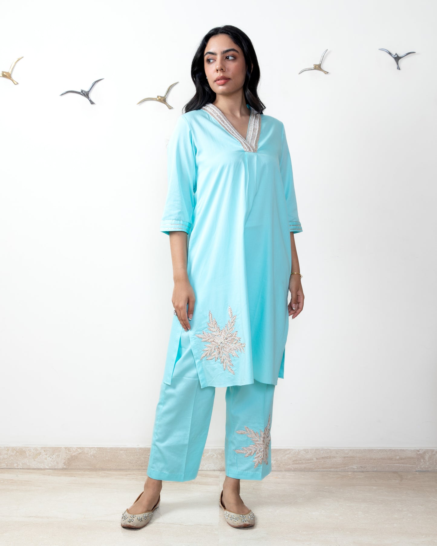 Ocean blue cotton satin tunic set