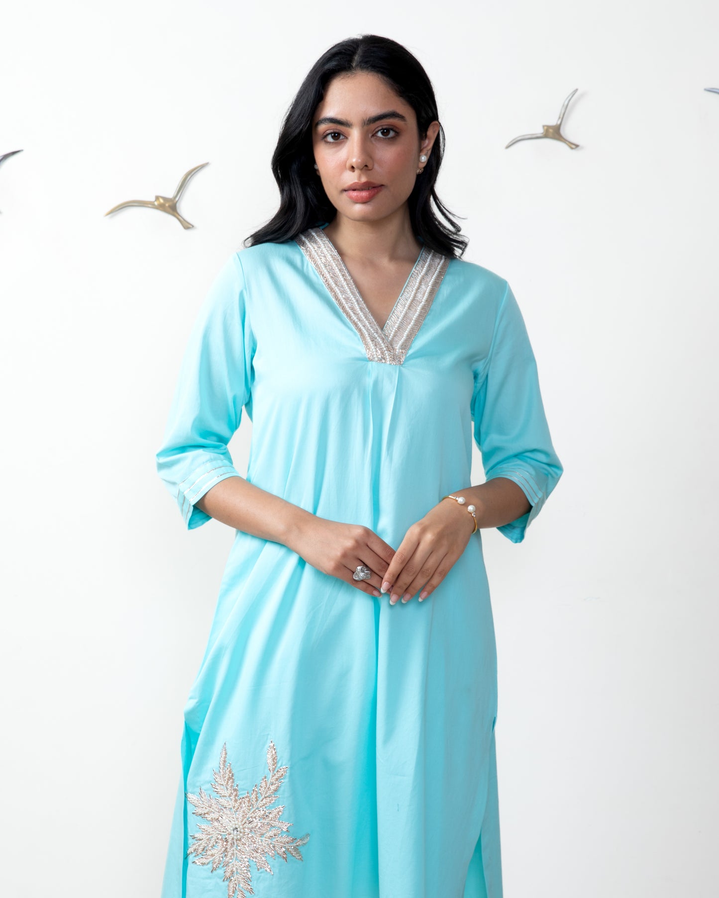 Ocean blue cotton satin tunic set