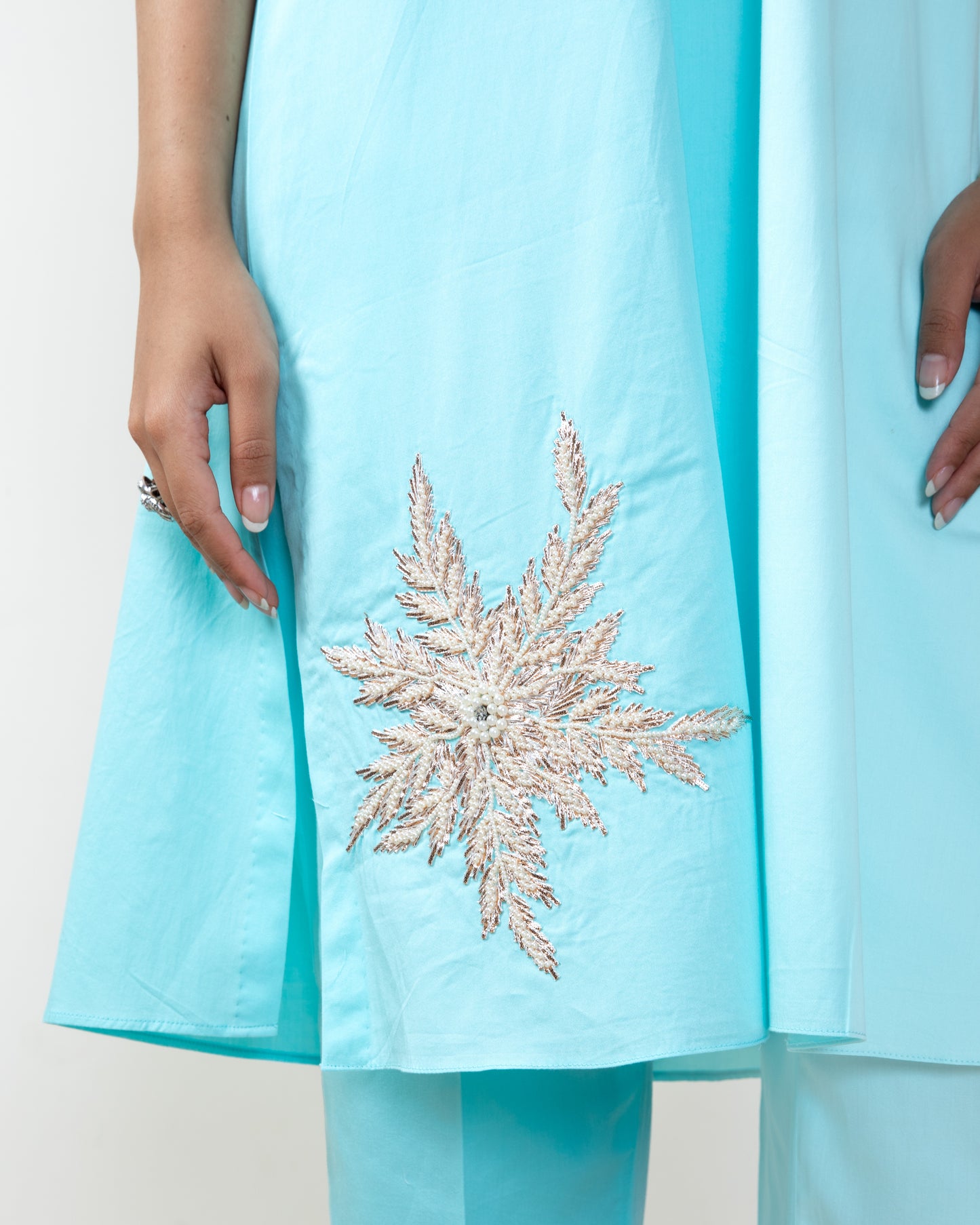 Ocean blue cotton satin tunic set
