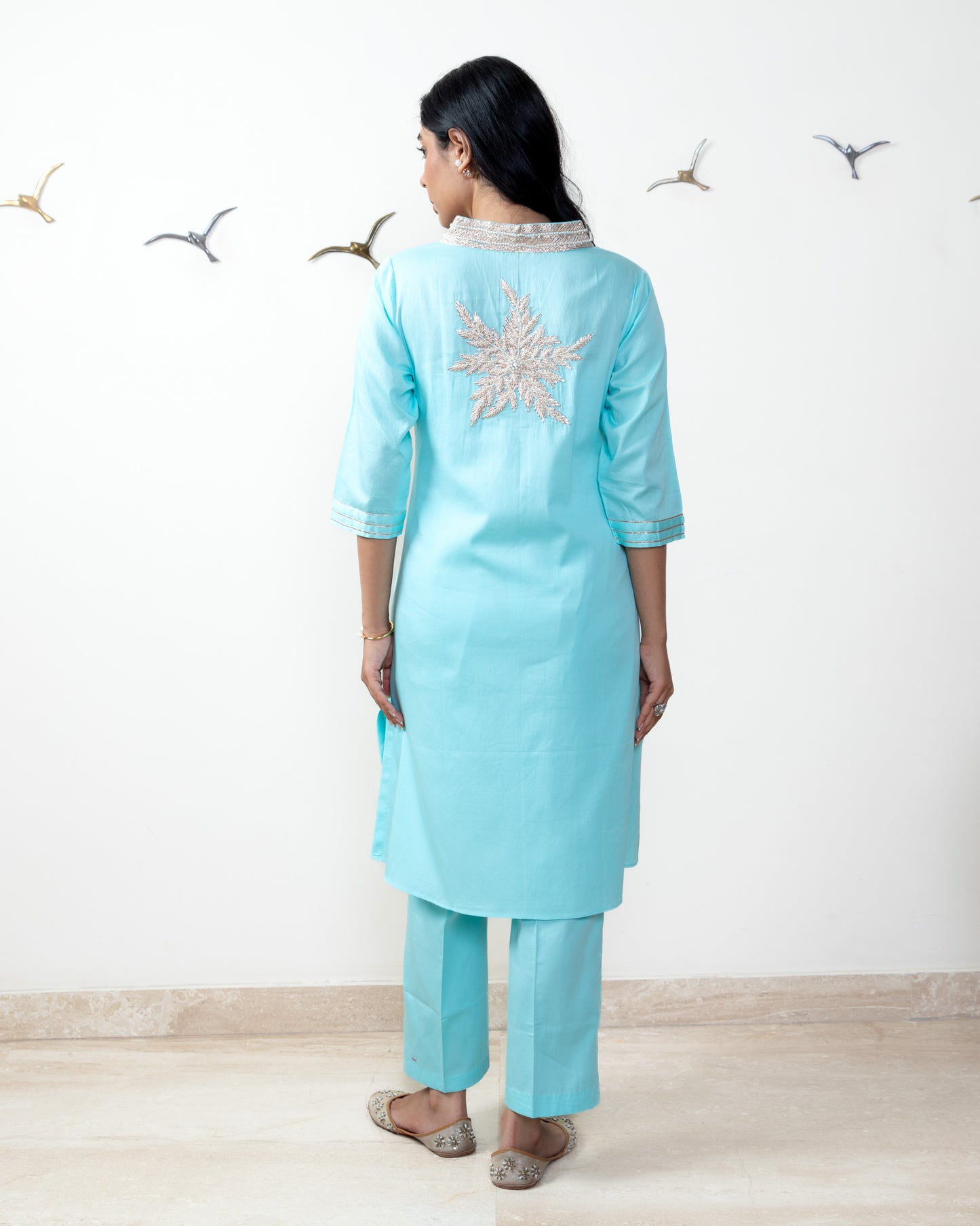 Ocean blue cotton satin tunic set