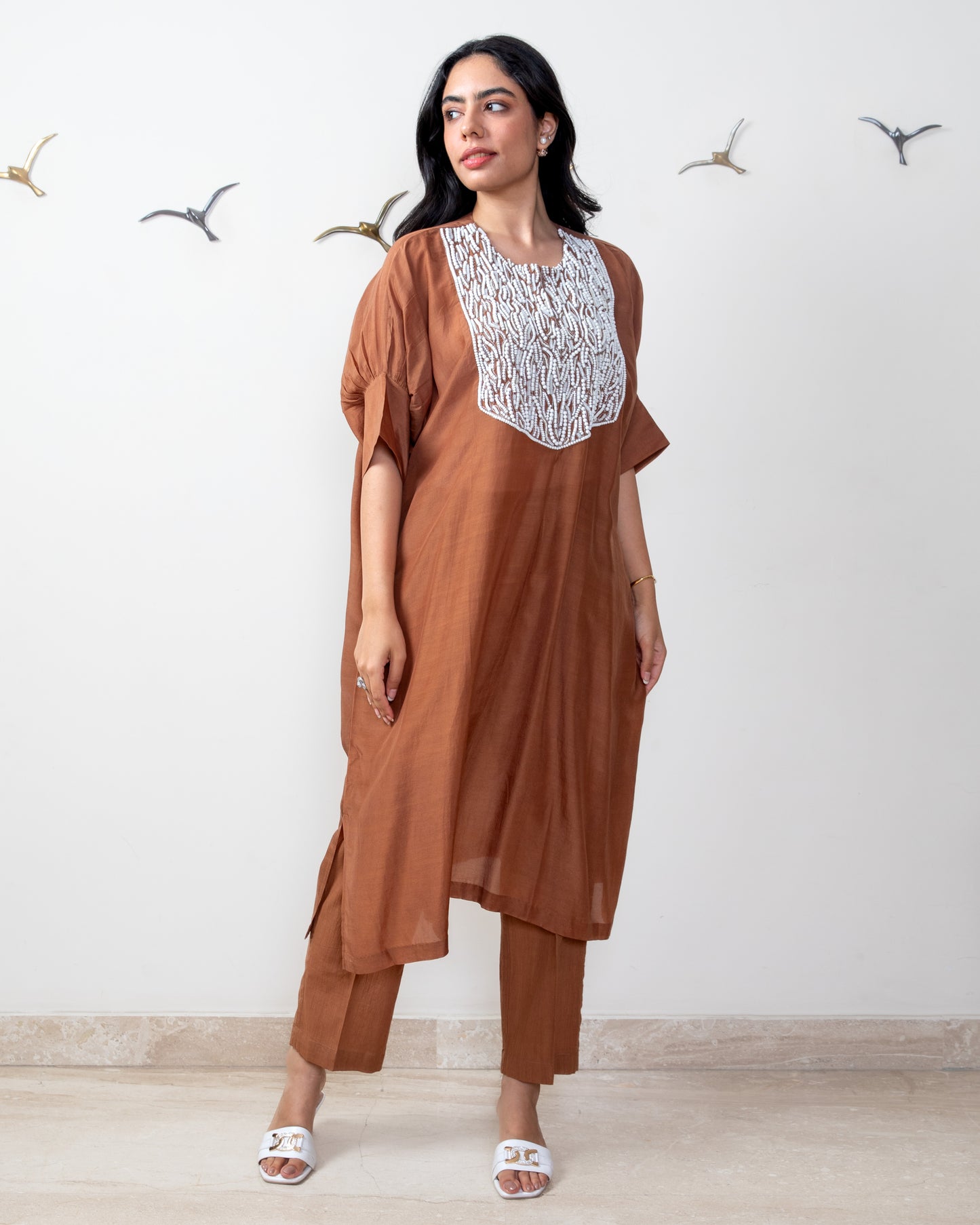Brown bemberg silk Tunic Set