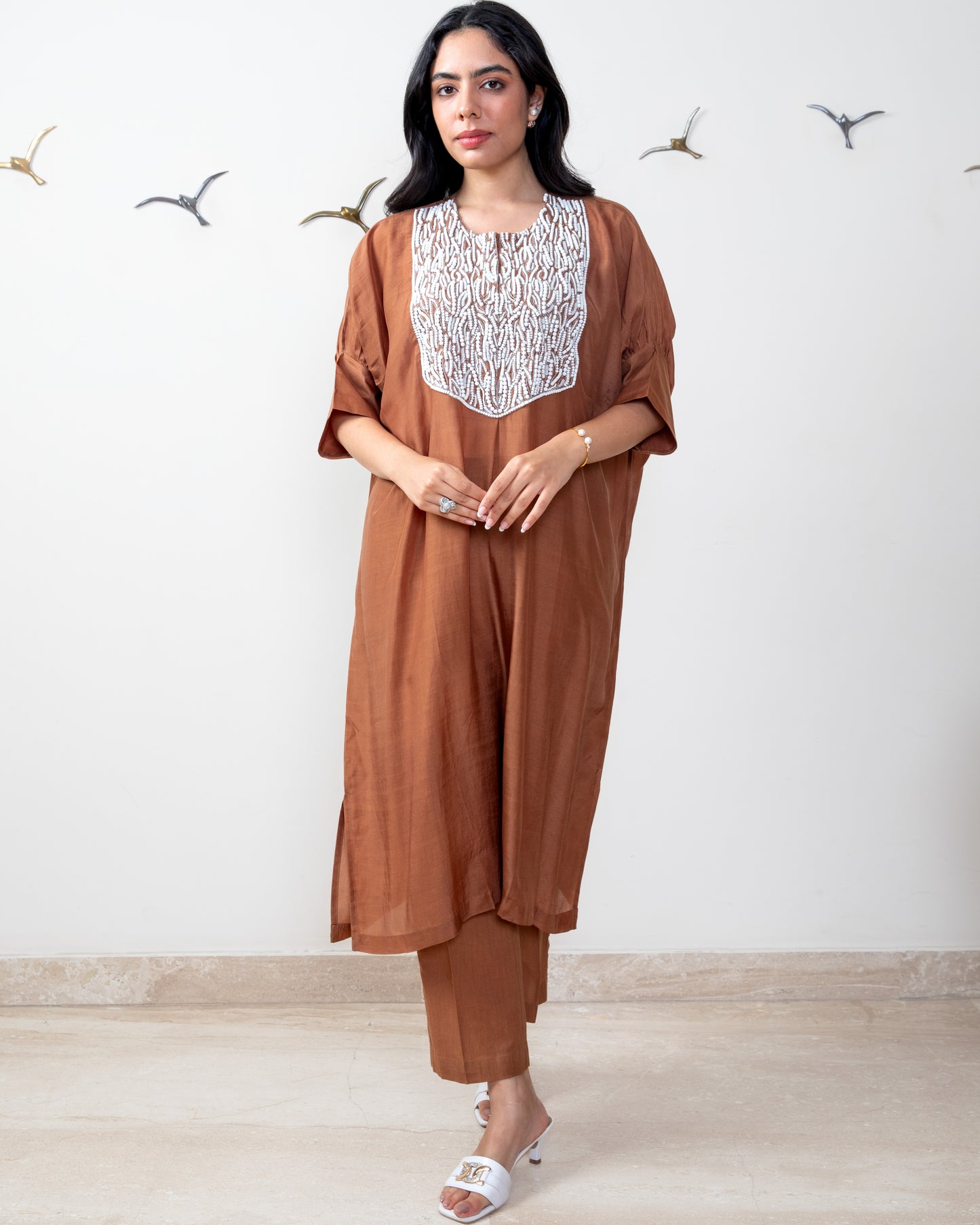 Brown bemberg silk Tunic Set