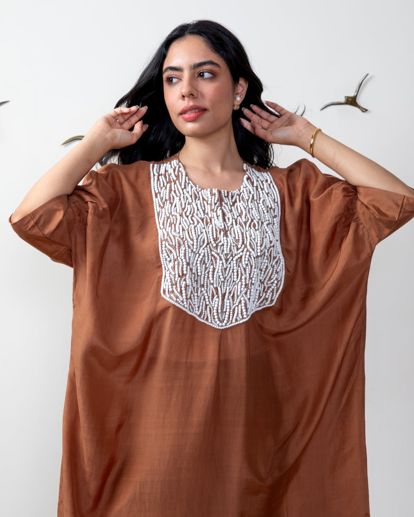 Brown bemberg silk Tunic Set