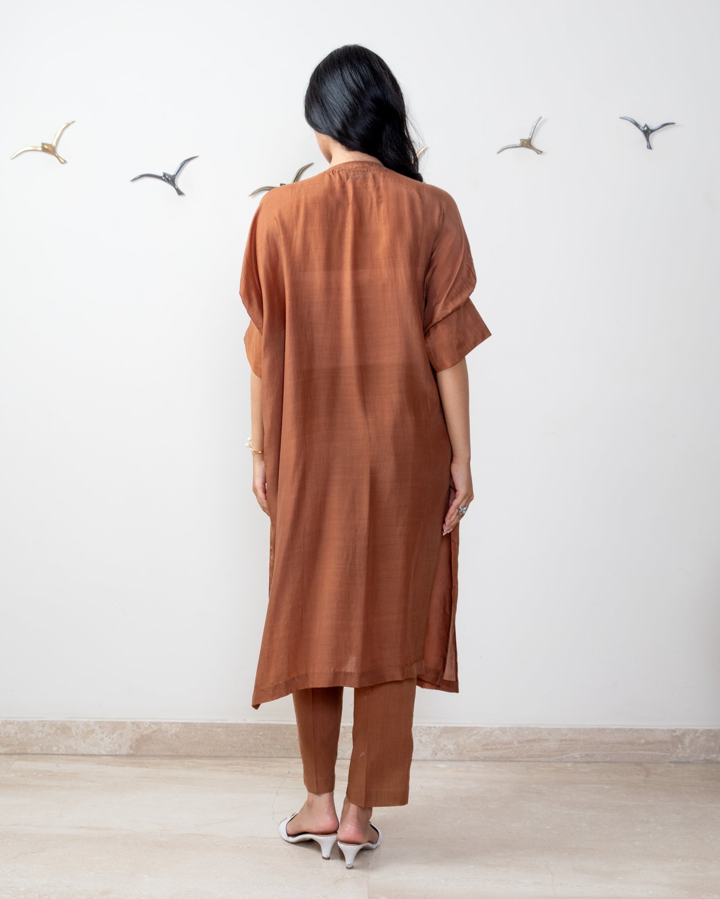 Brown bemberg silk Tunic Set
