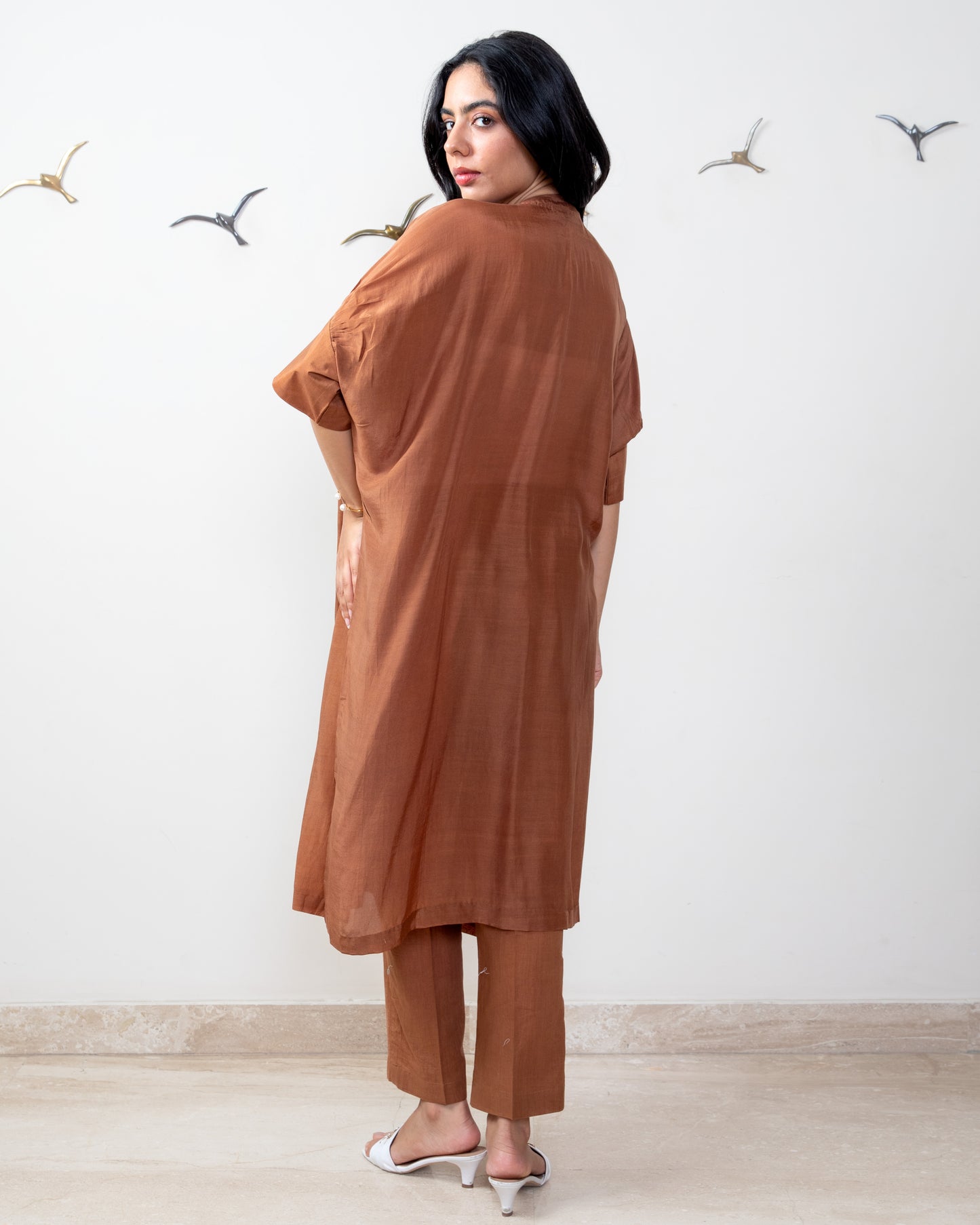 Brown bemberg silk Tunic Set
