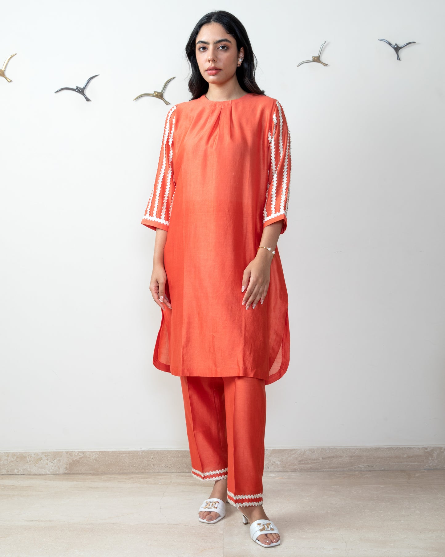 Elegant Coral Tunic Set