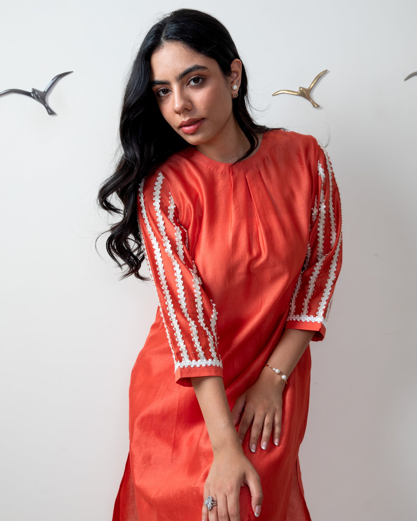 Elegant Coral Tunic Set