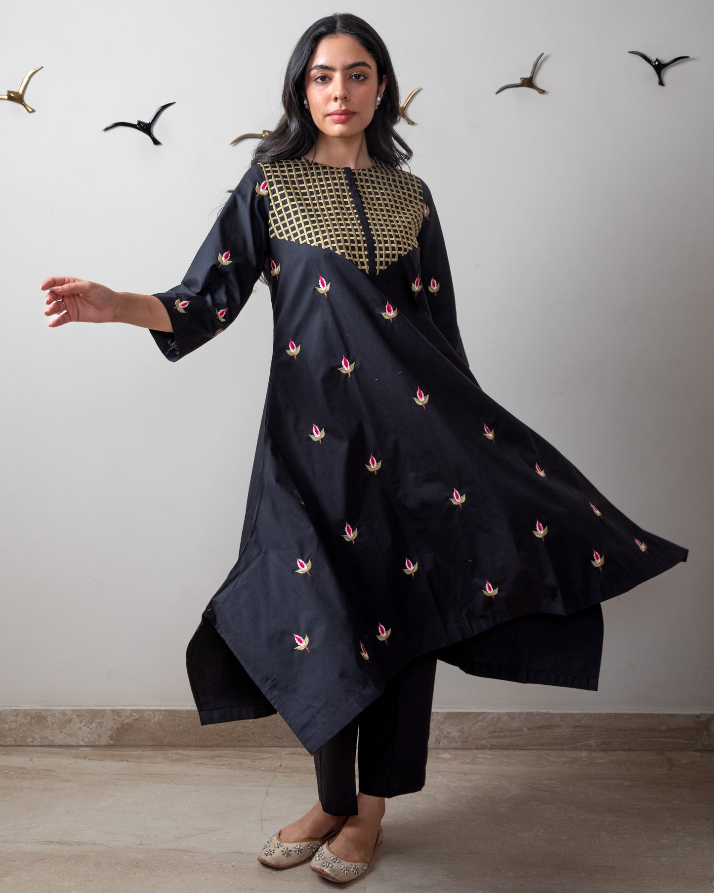 Black popolin tunic set