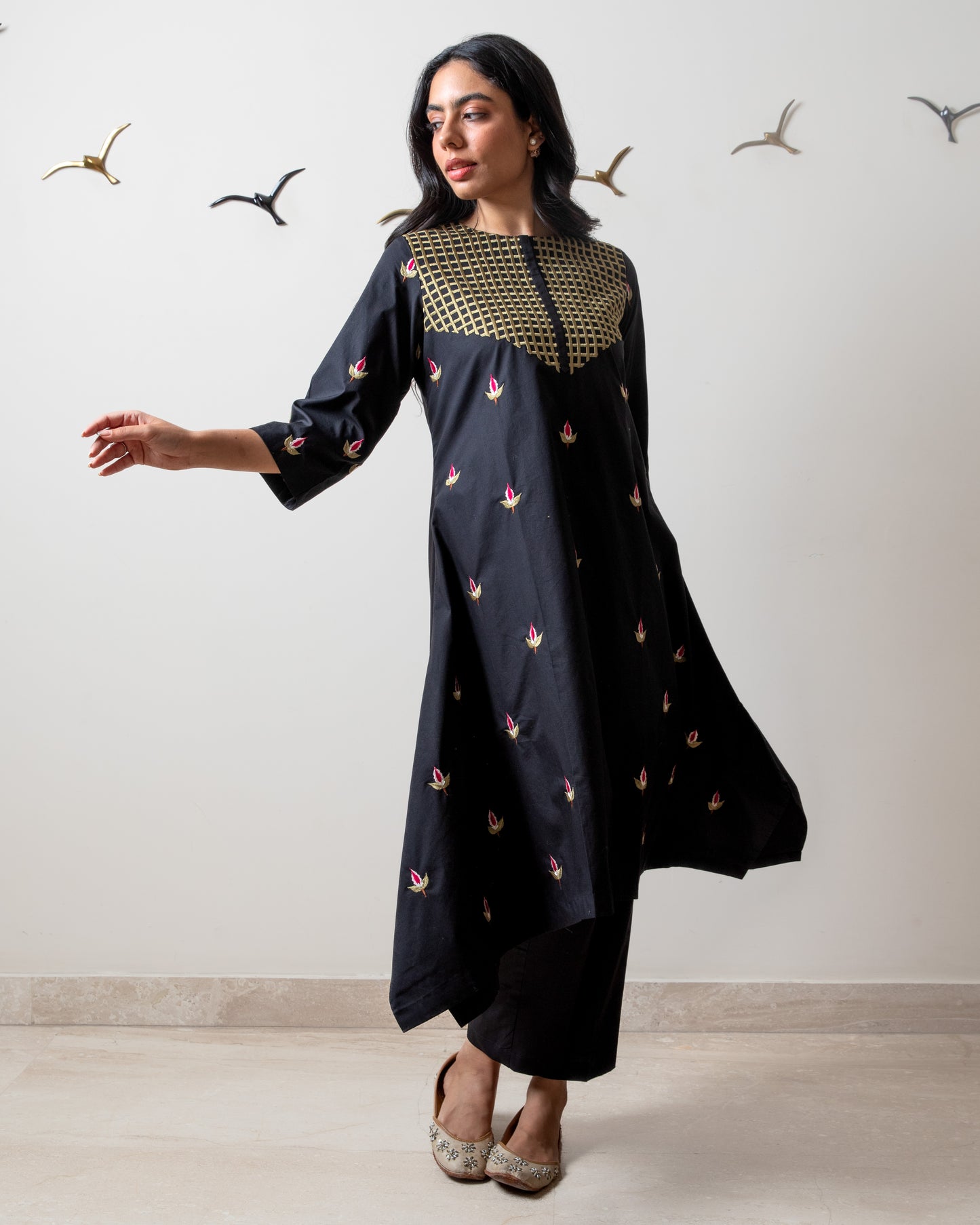 Black popolin tunic set