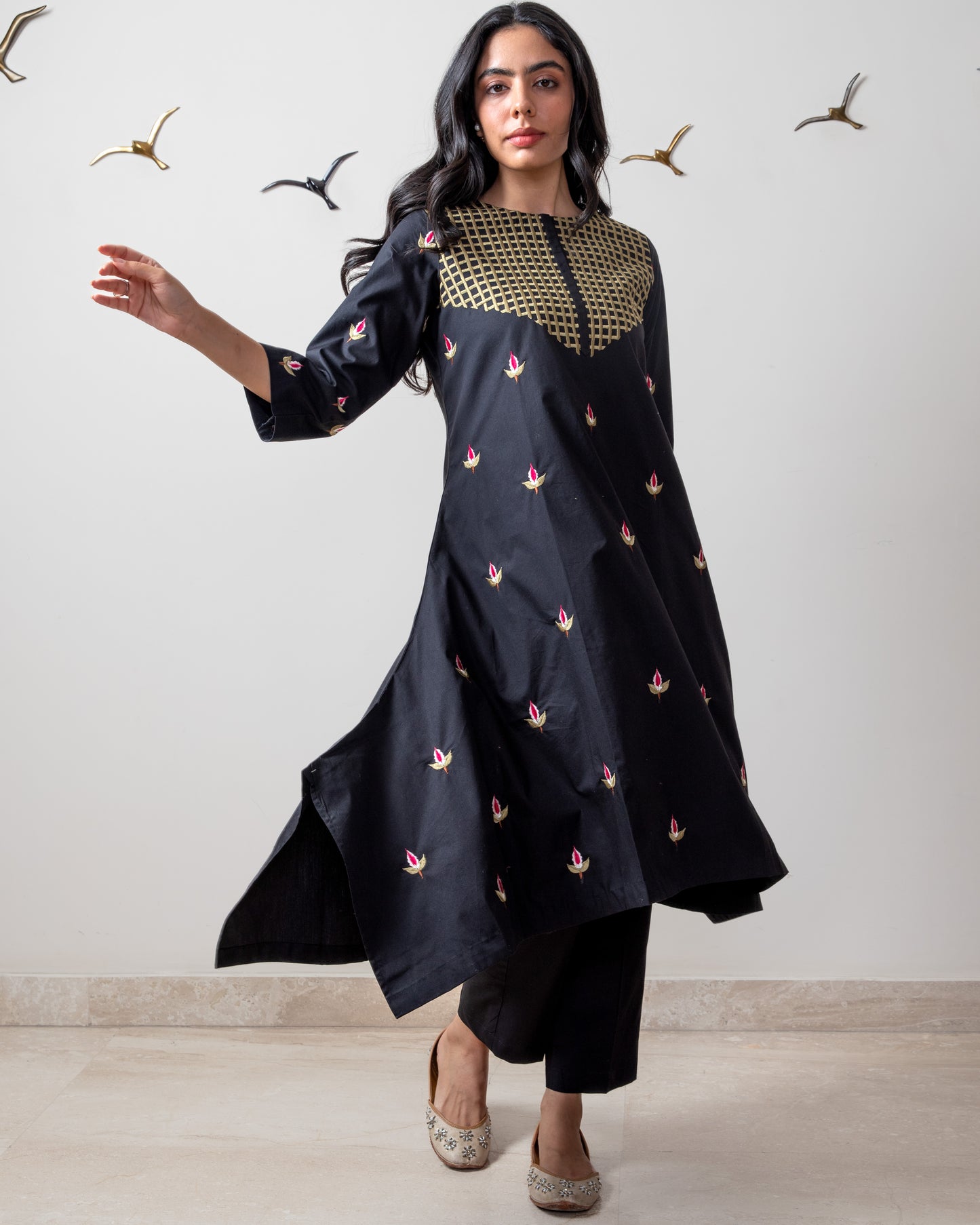 Black popolin tunic set
