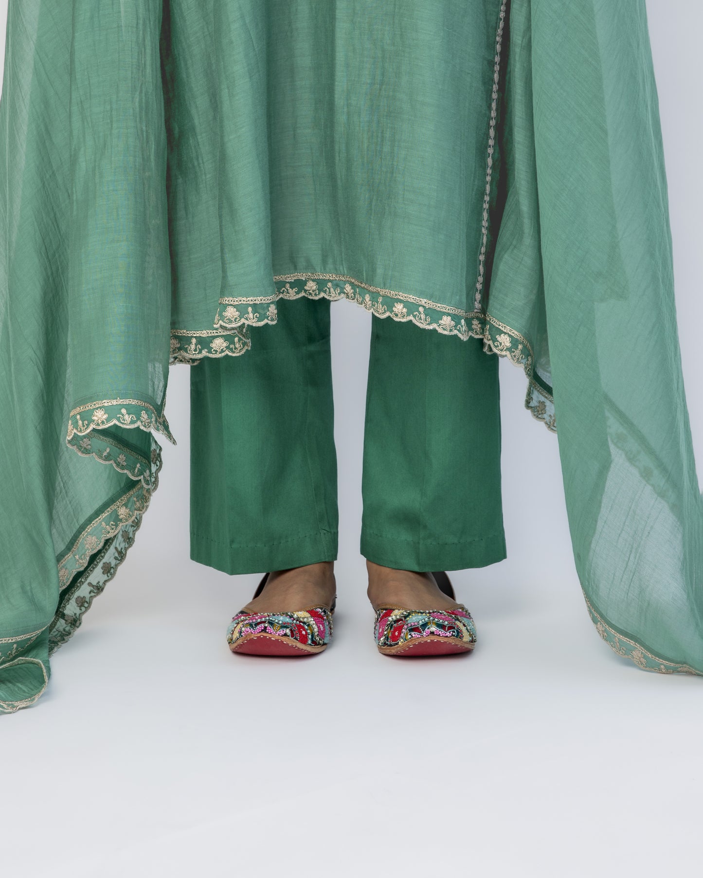 Bottle Green Classy Kali Tunic Set and Dupatta