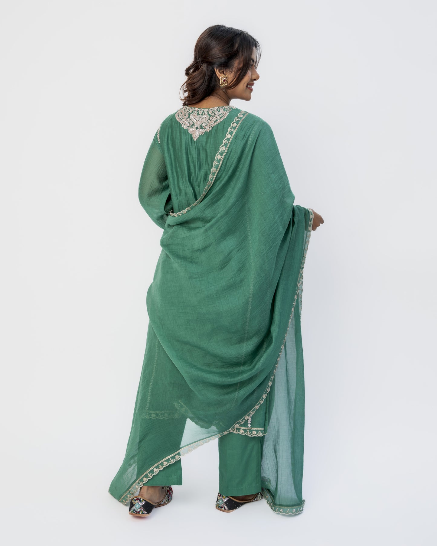 Bottle Green Classy Kali Tunic Set and Dupatta