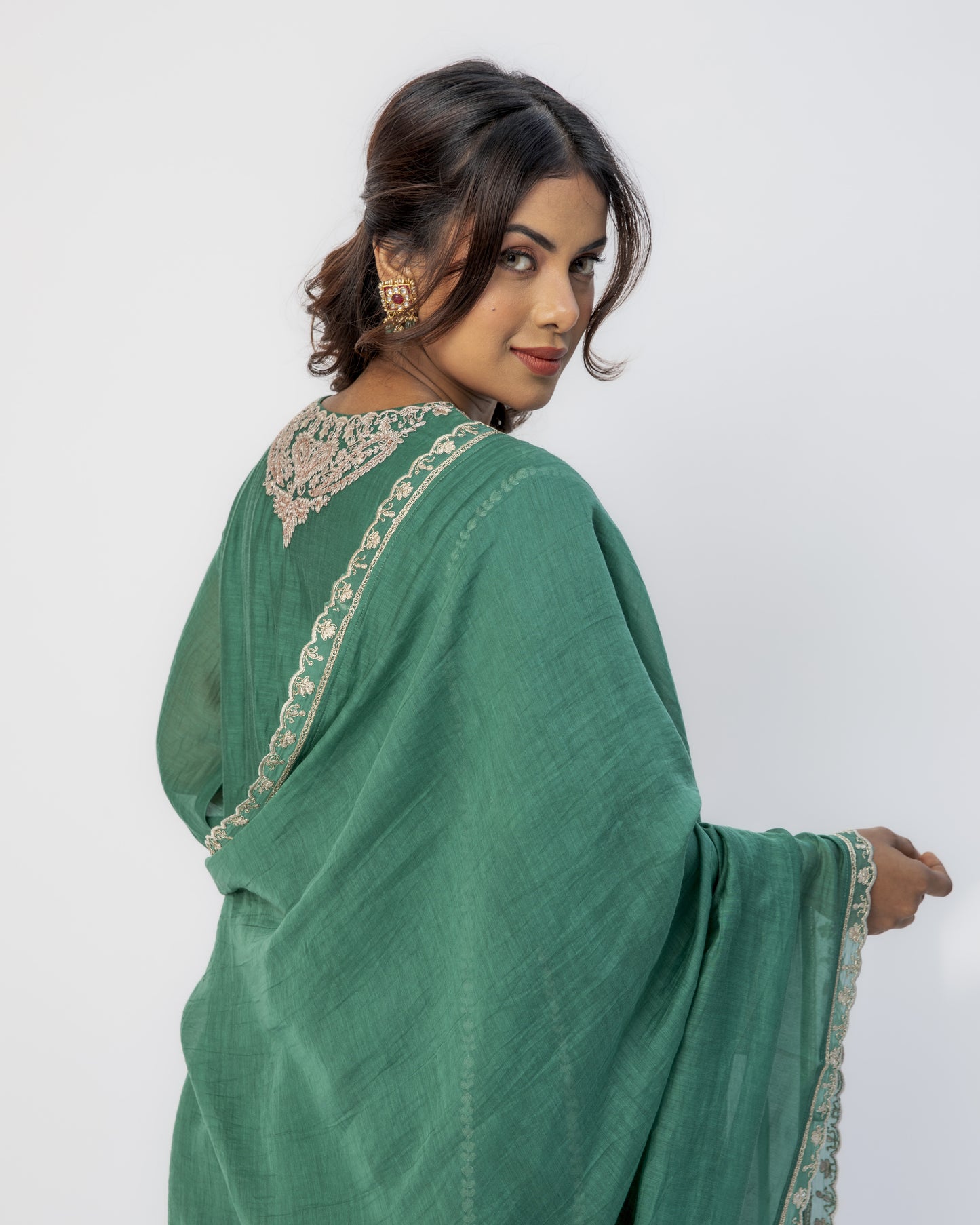 Bottle Green Classy Kali Tunic Set and Dupatta