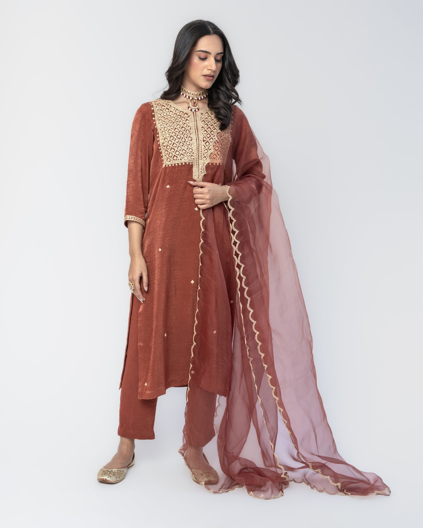 Sandwash Satin Rust Tunic Set