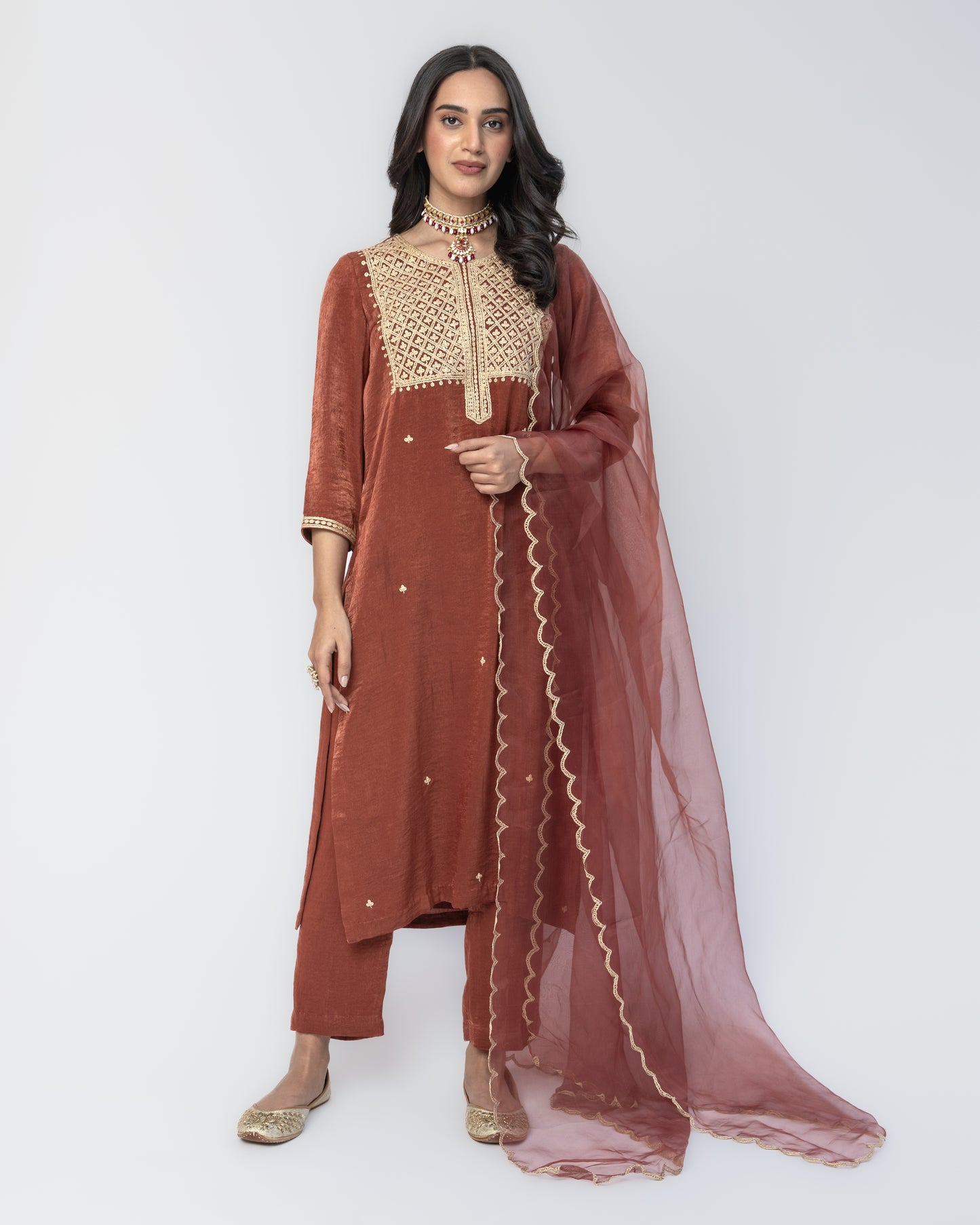 Sandwash Satin Rust Tunic Set