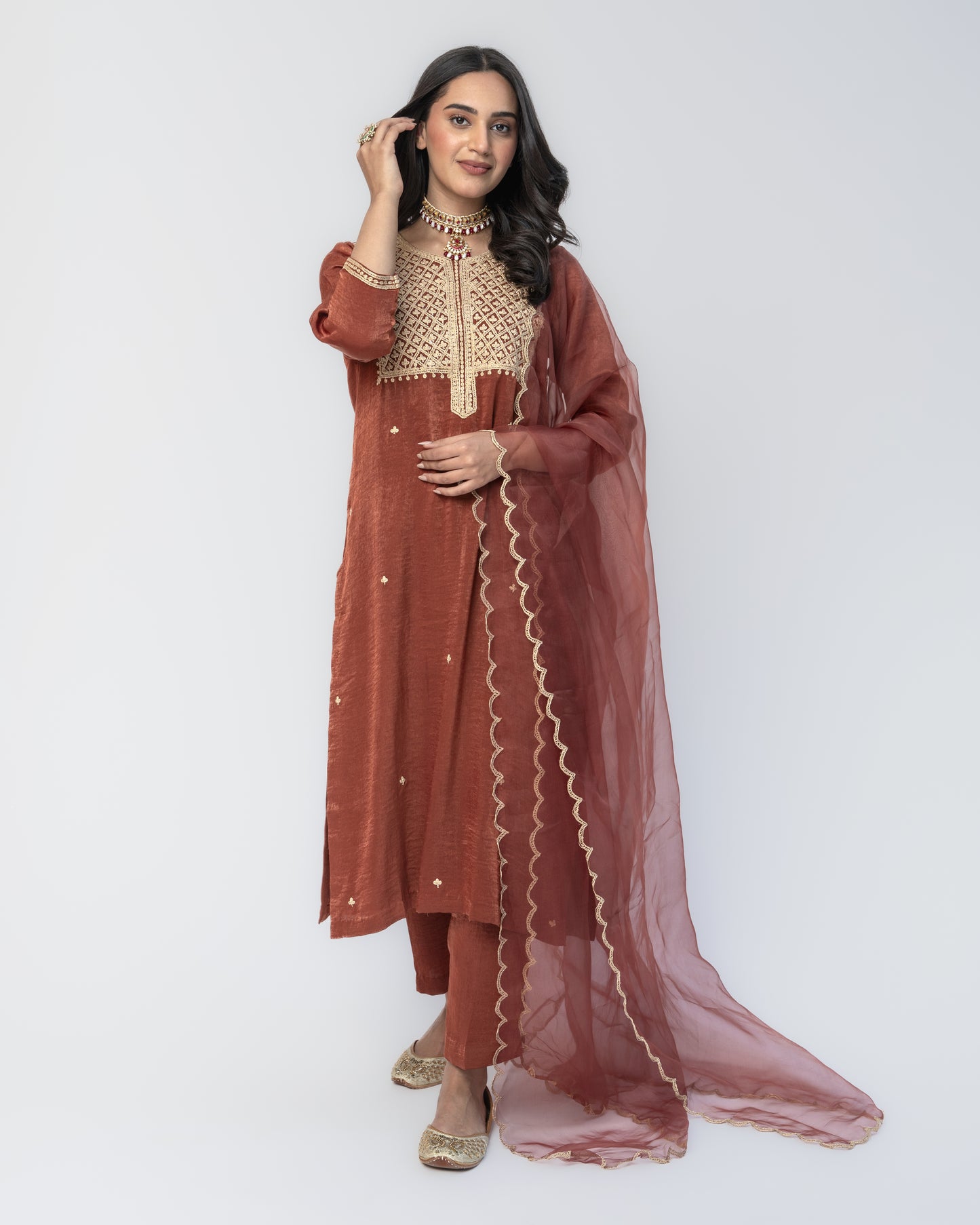 Sandwash Satin Rust Tunic Set