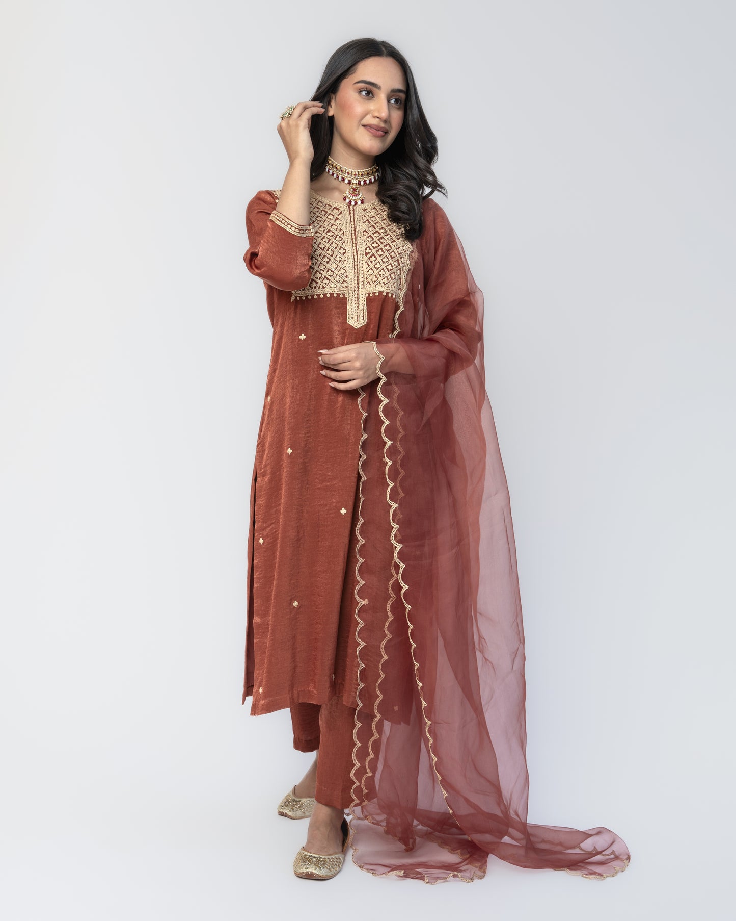 Sandwash Satin Rust Tunic Set