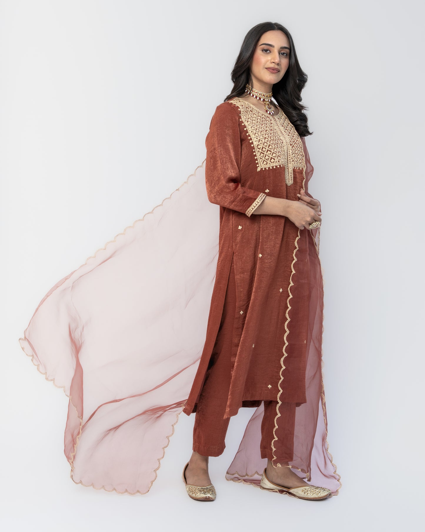 Sandwash Satin Rust Tunic Set