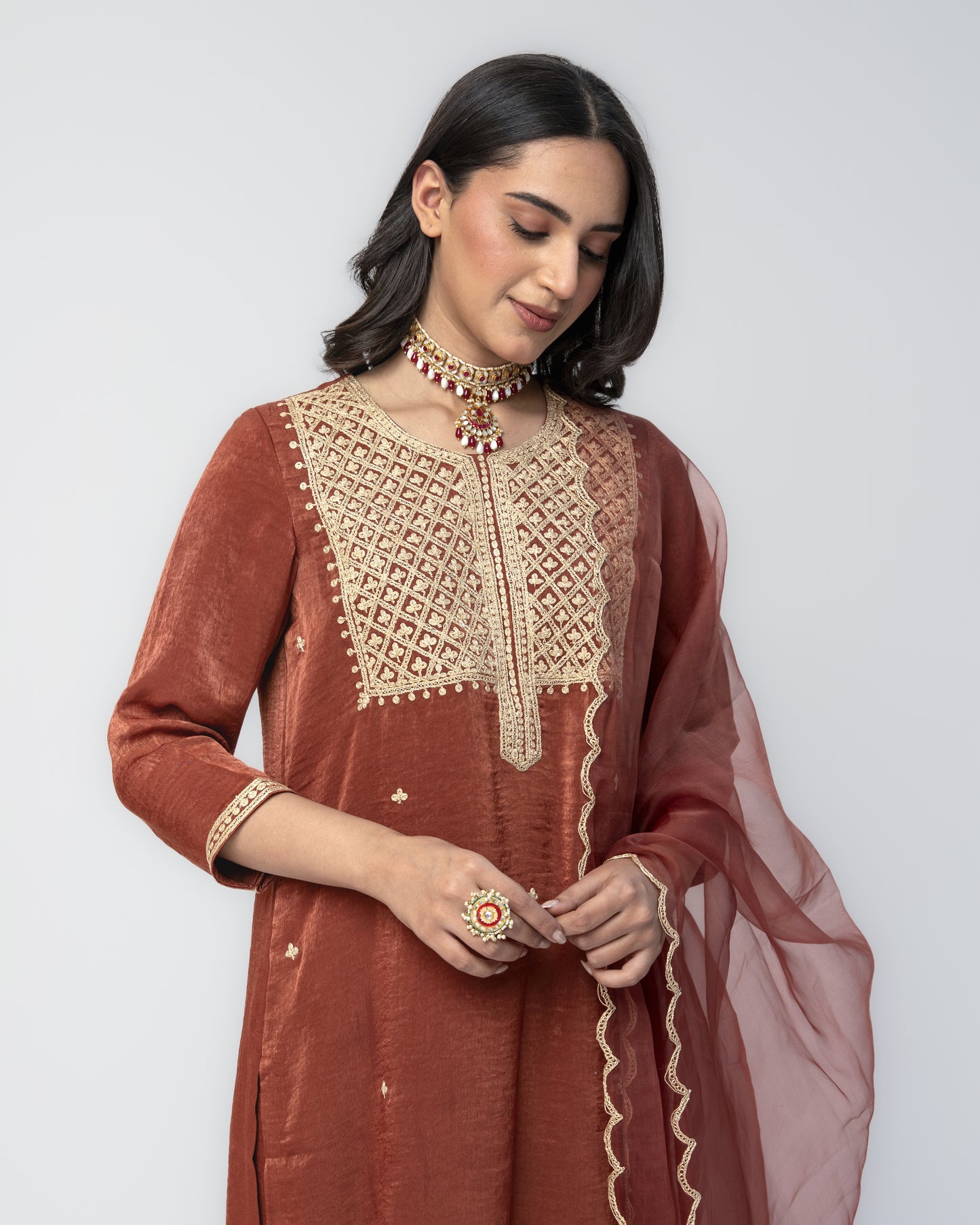 Sandwash Satin Rust Tunic Set
