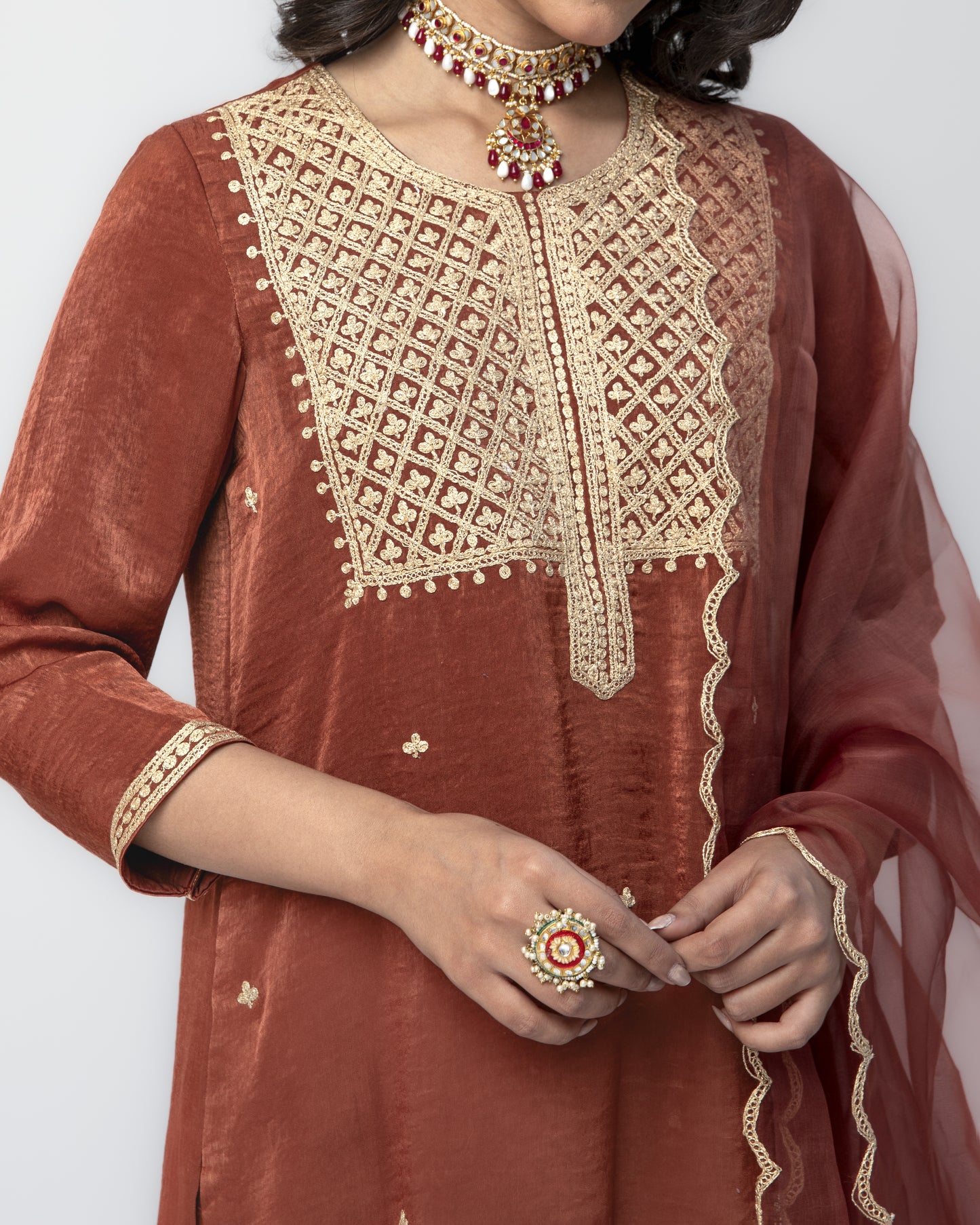 Sandwash Satin Rust Tunic Set