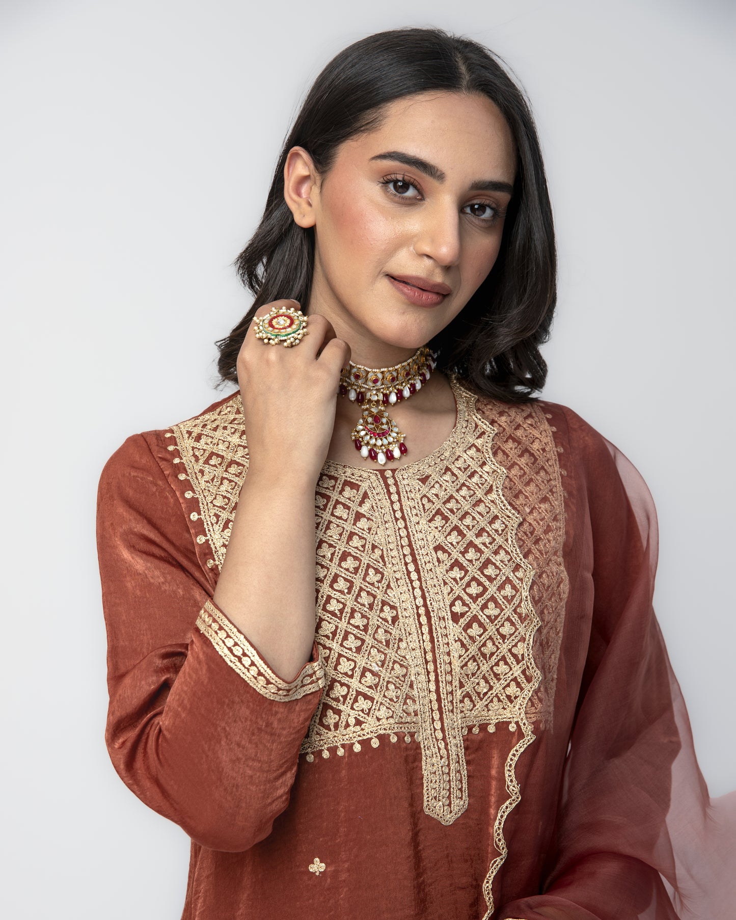 Sandwash Satin Rust Tunic Set