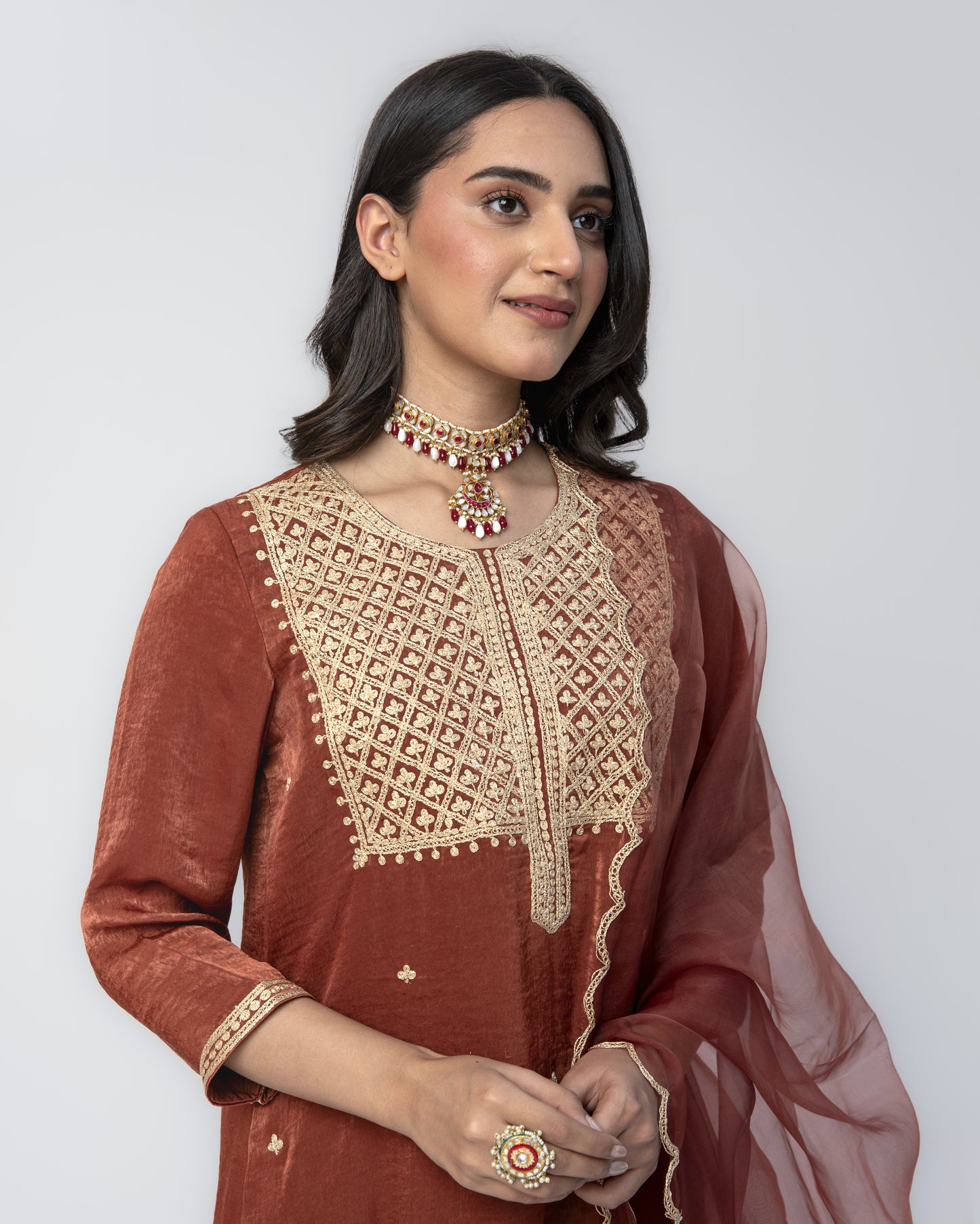 Sandwash Satin Rust Tunic Set