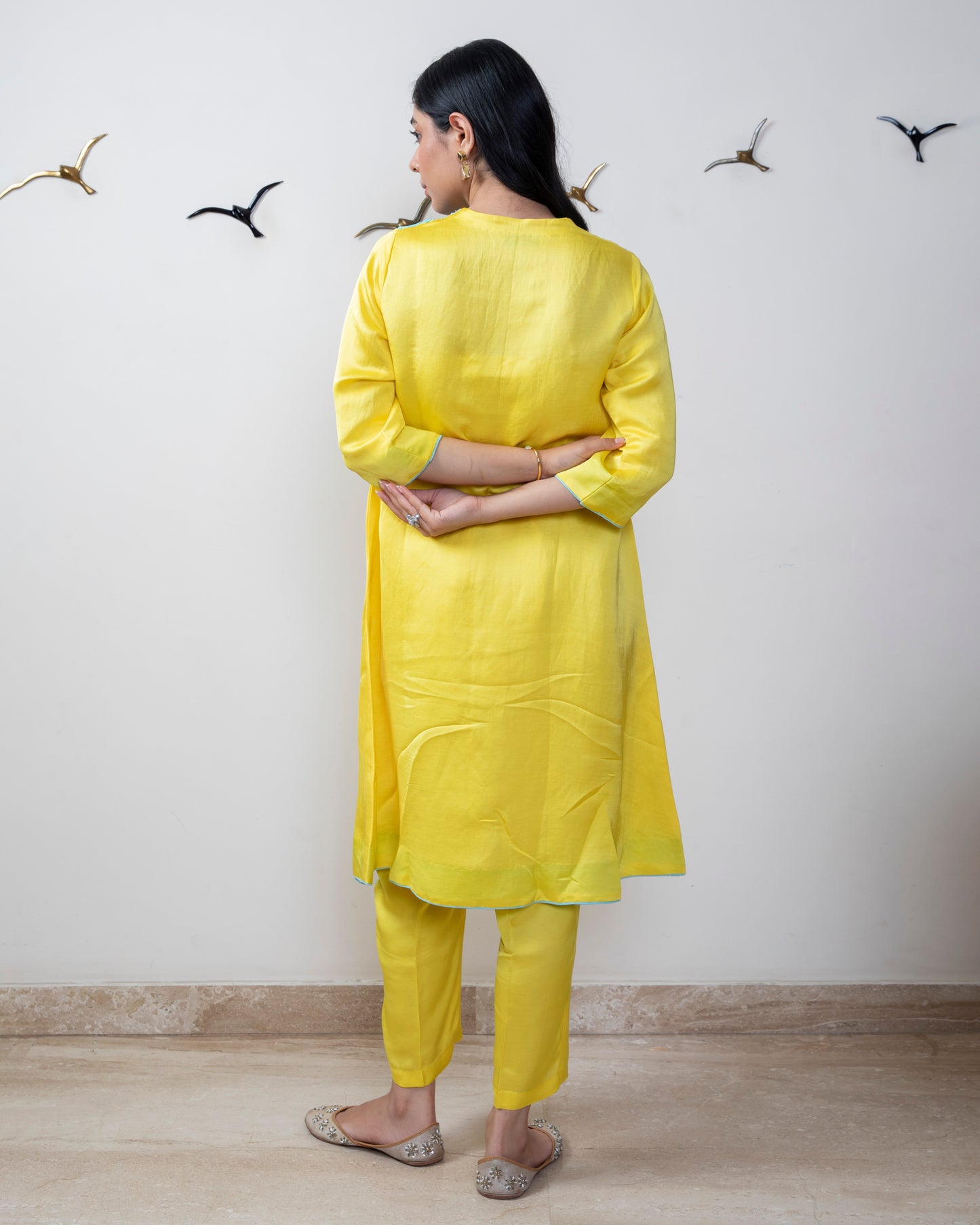 Mango yellow linen satin tunic set