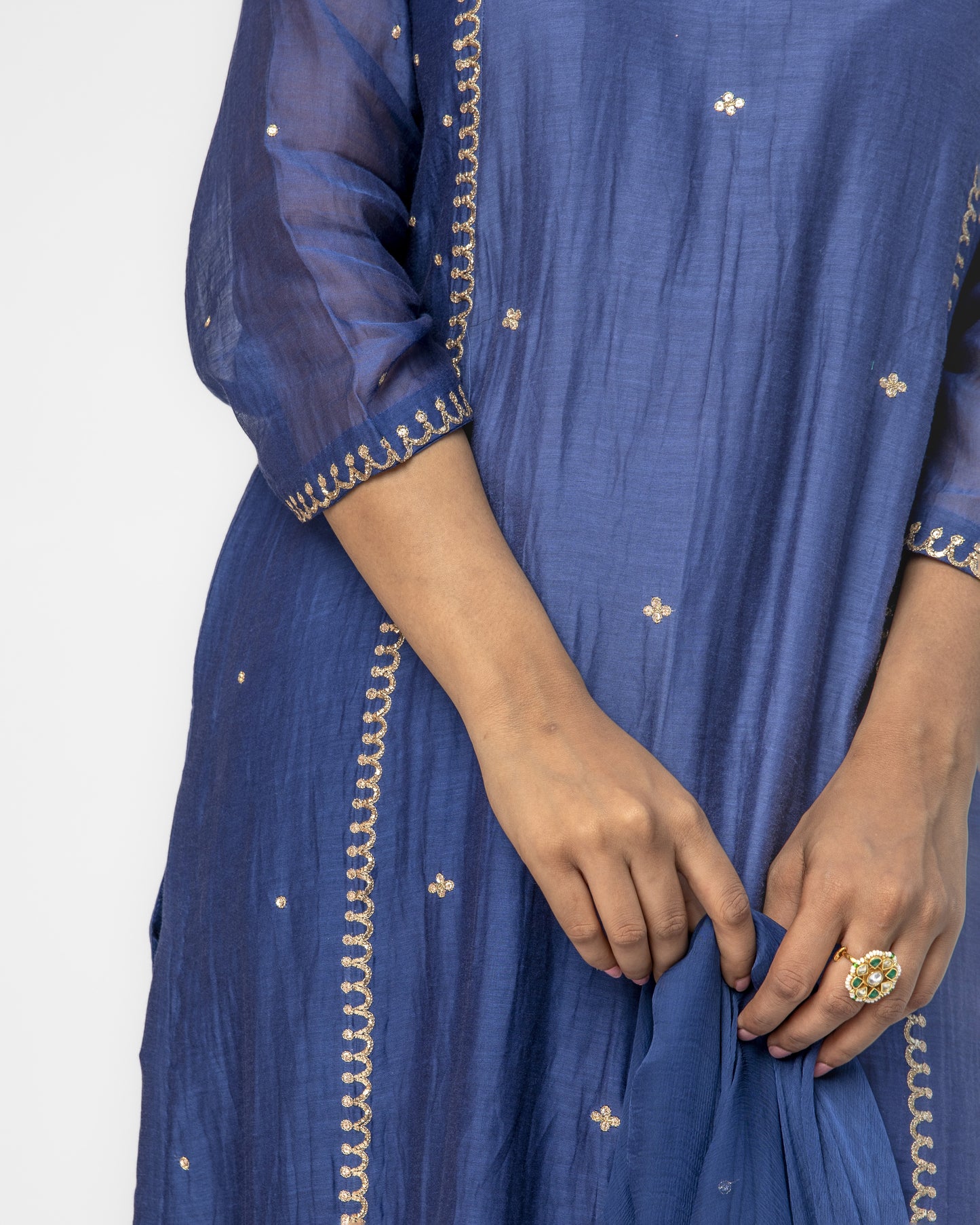 Navy Tunic & Pant Set with Chiffon Dupatta