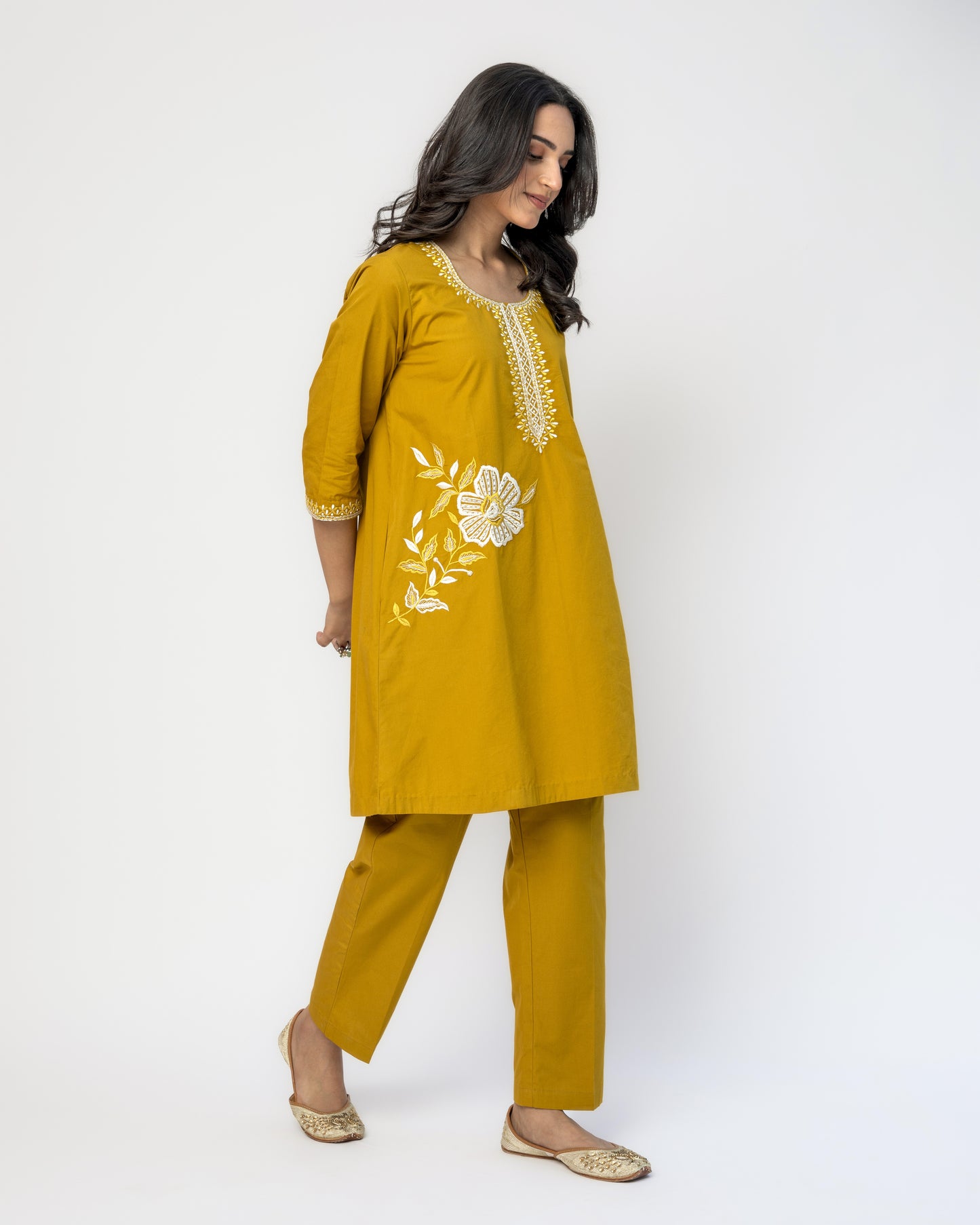Mustard Poplin Tunic Set