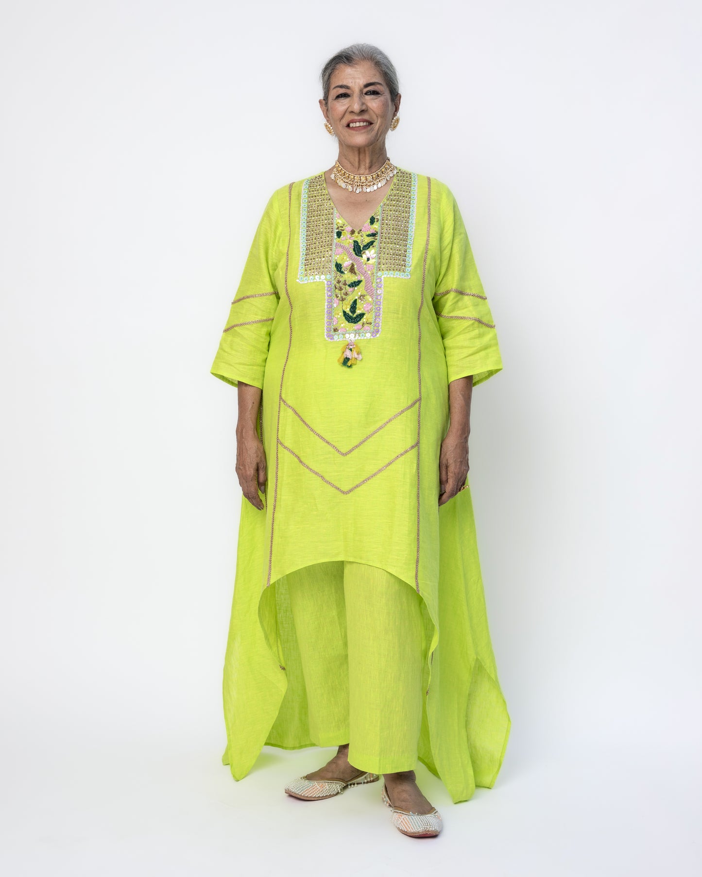 Lime Green Asymmetrical Tunic Set