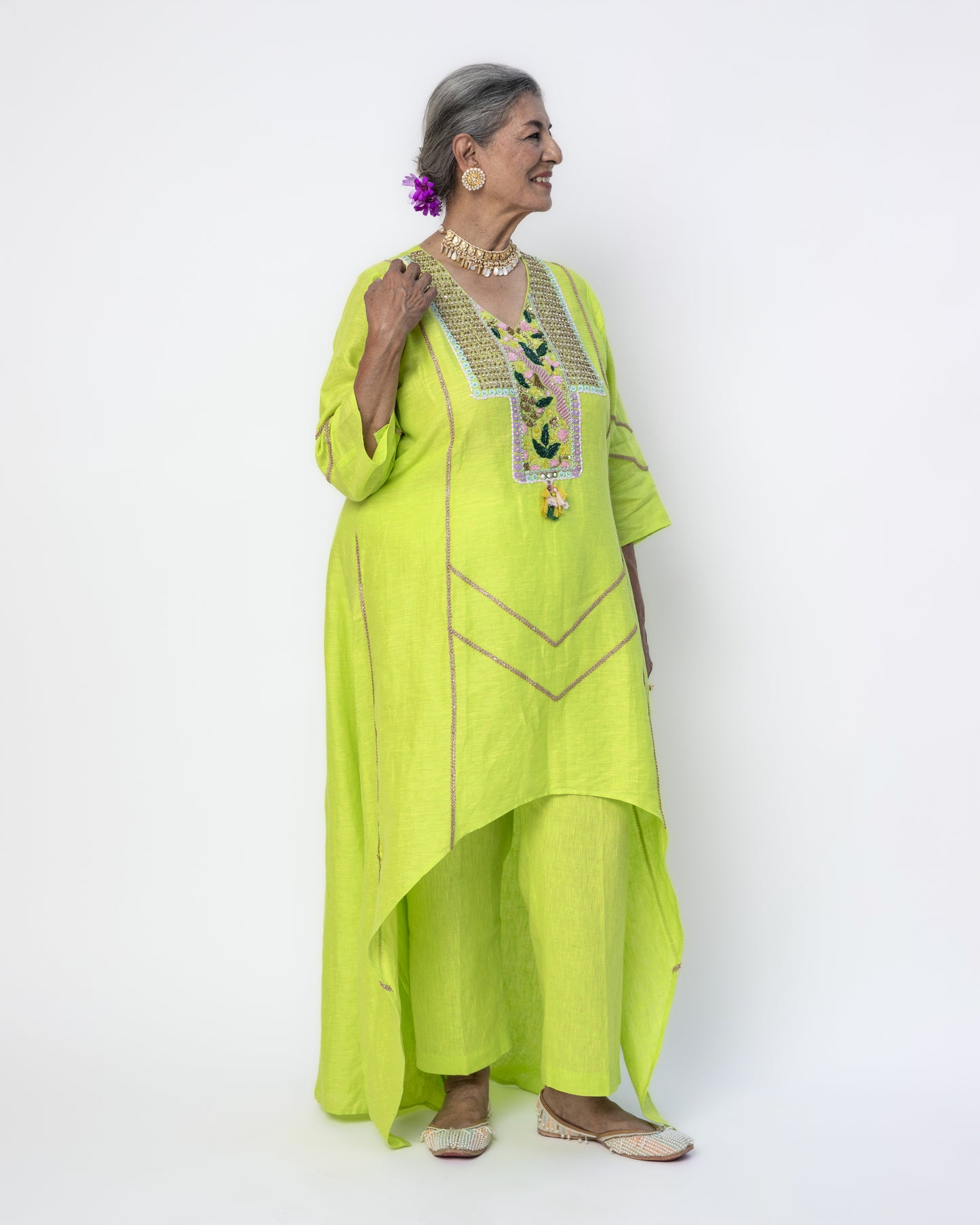 Lime Green Asymmetrical Tunic Set