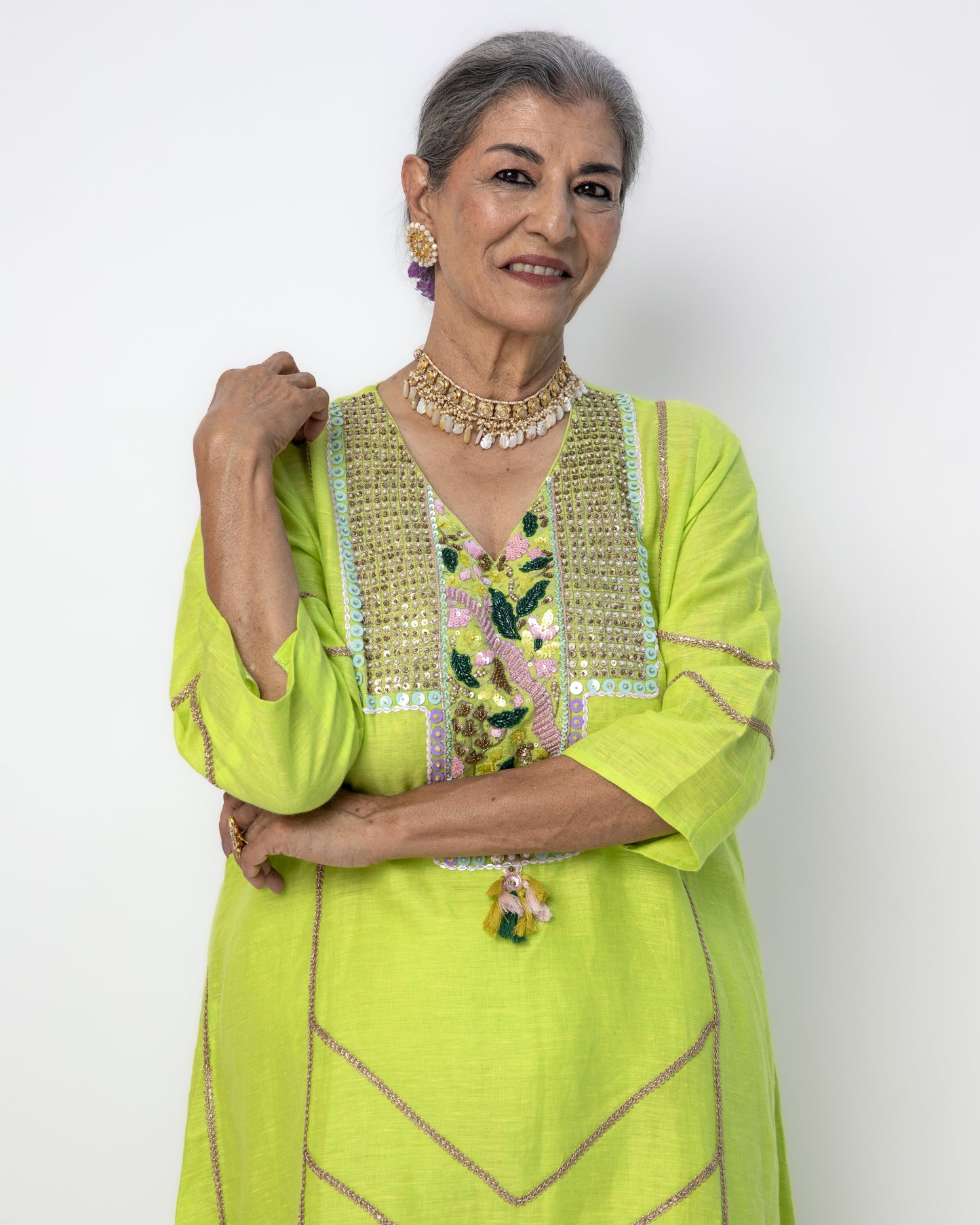 Lime Green Asymmetrical Tunic Set