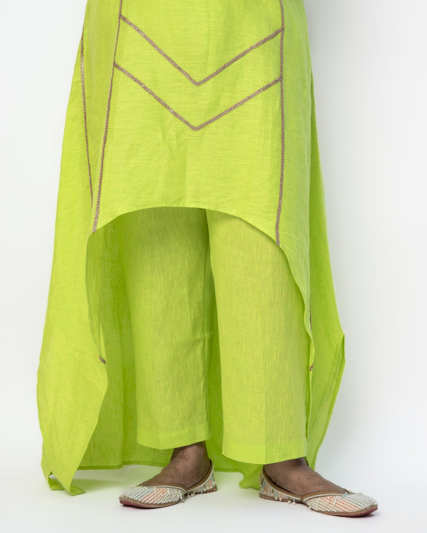 Lime Green Asymmetrical Tunic Set