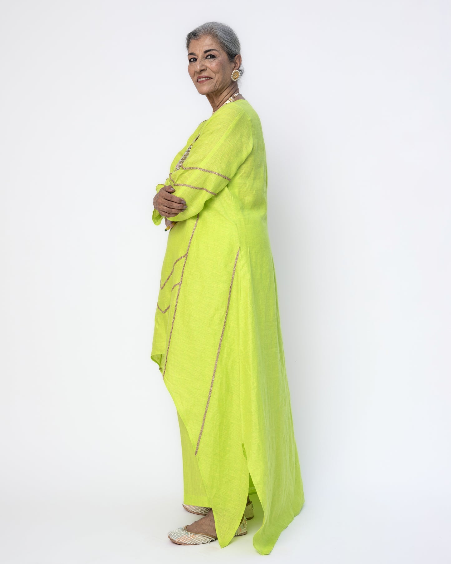 Lime Green Asymmetrical Tunic Set