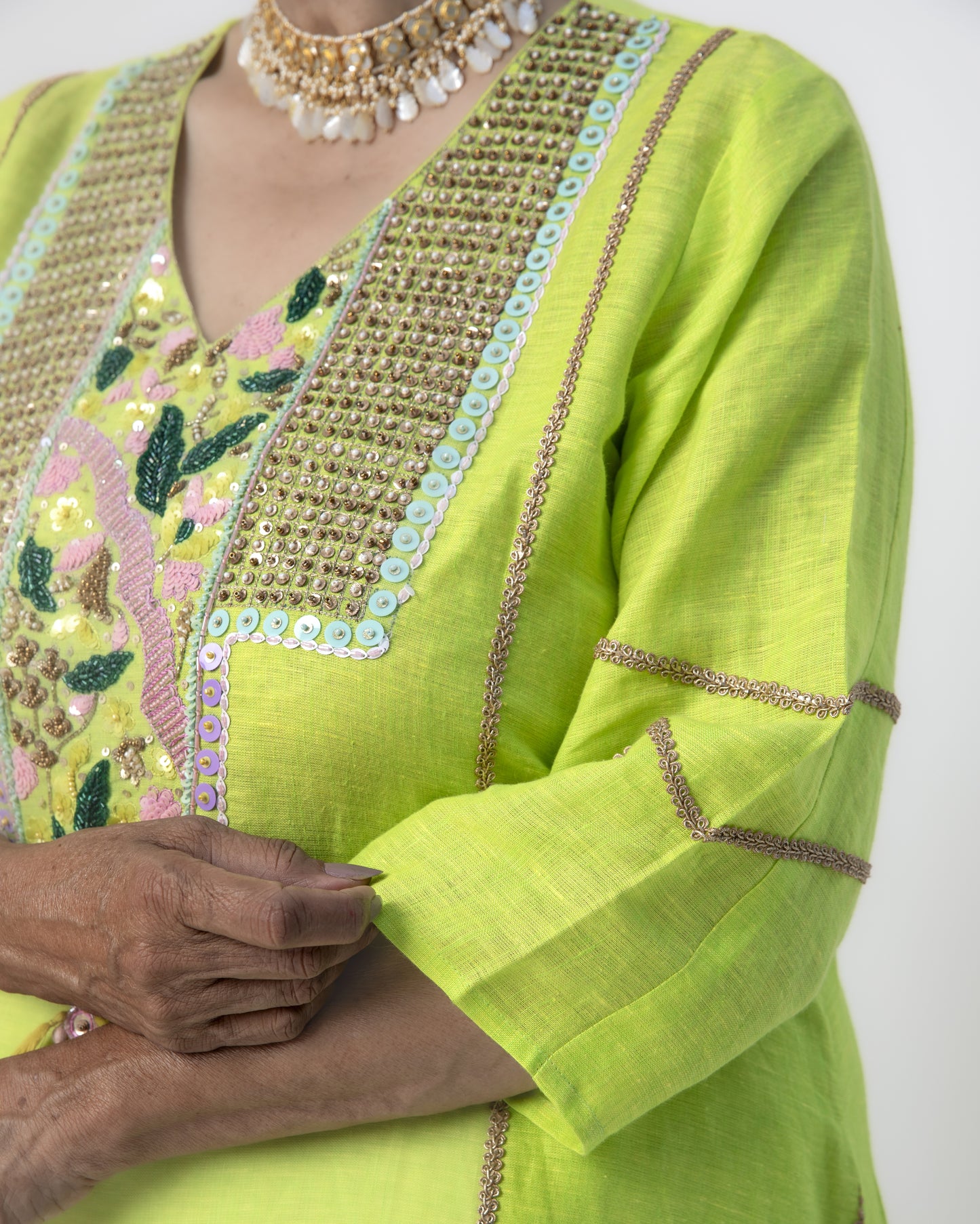 Lime Green Asymmetrical Tunic Set