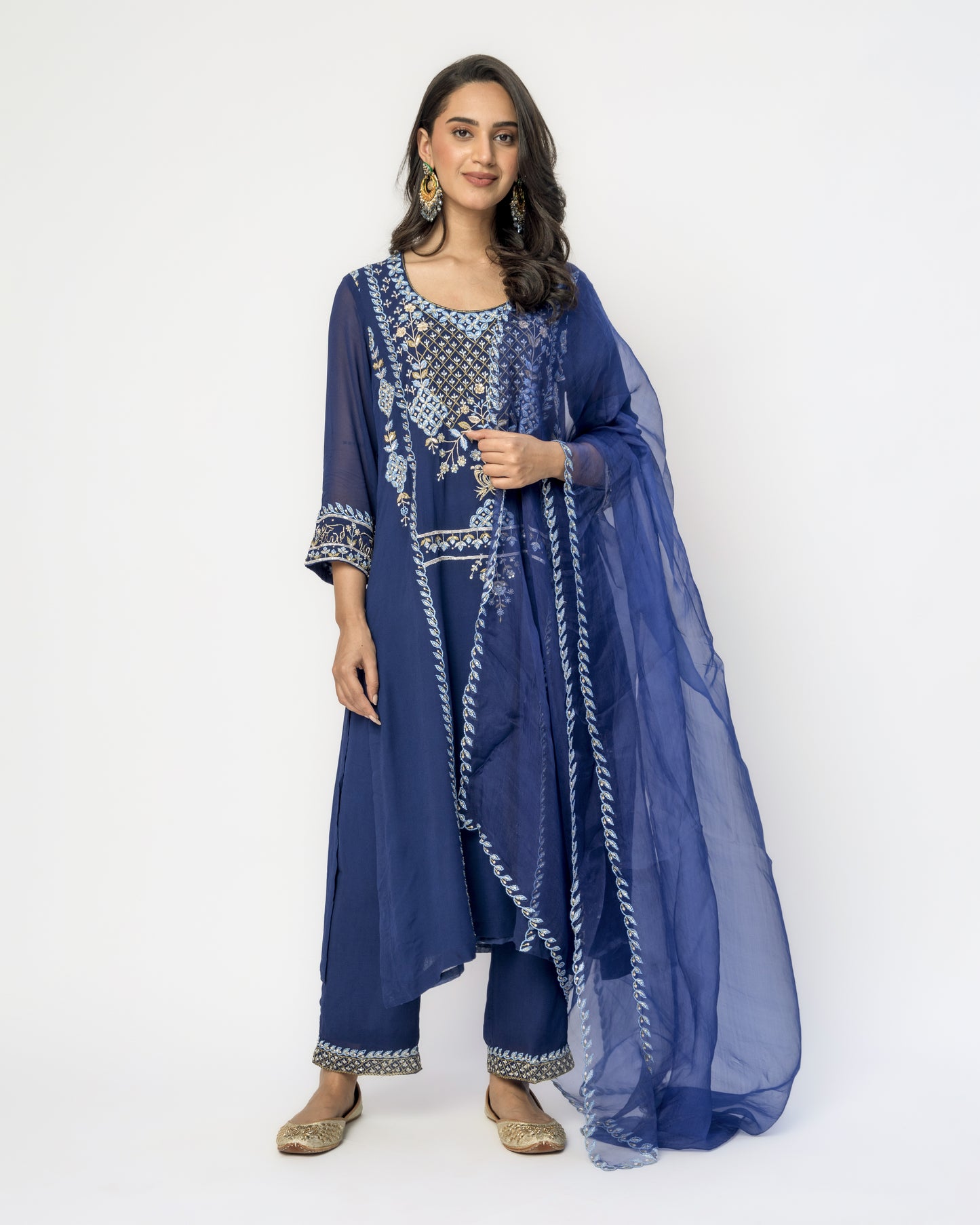 Blue Tunic Set with Embroidery