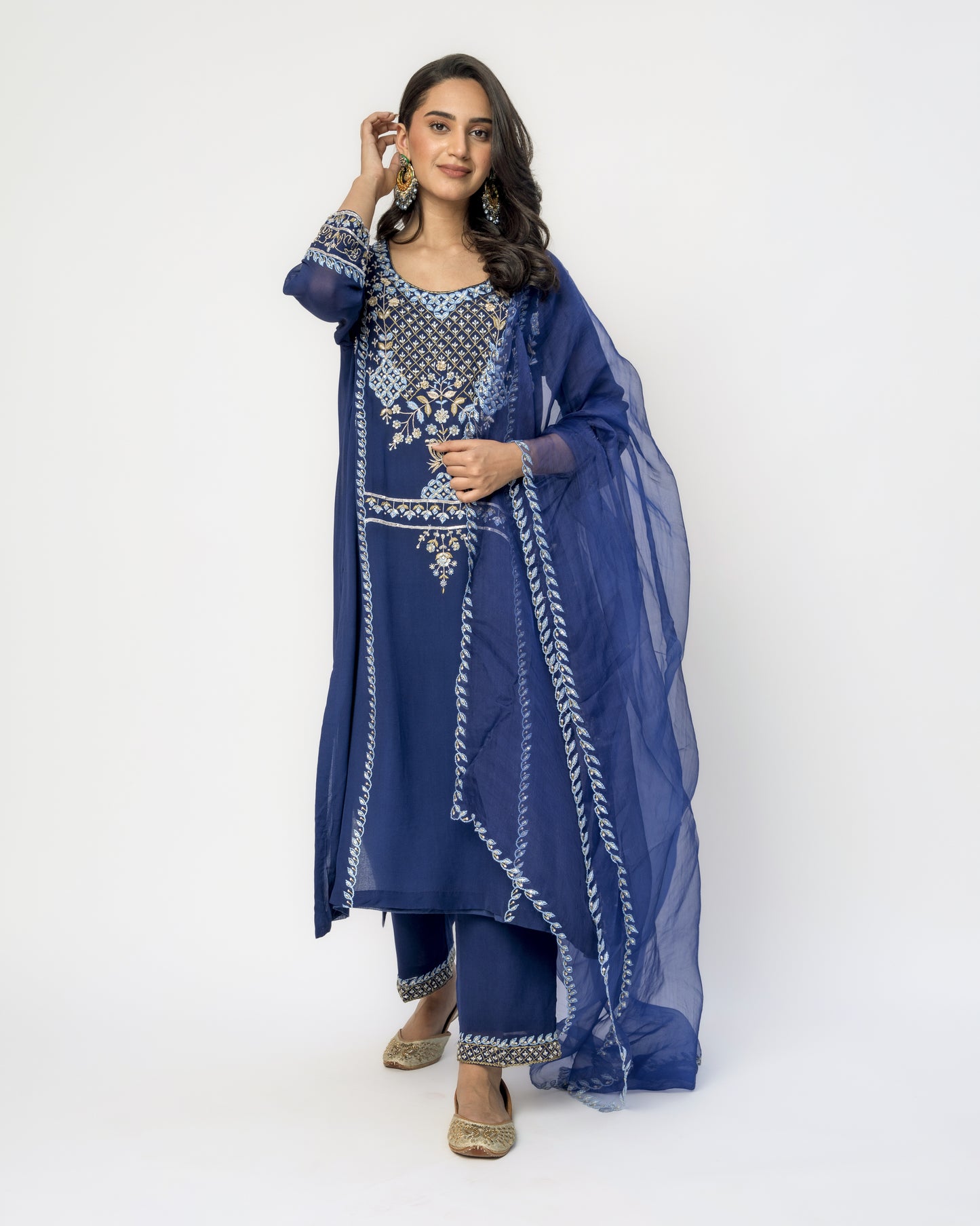 Blue Tunic Set with Embroidery