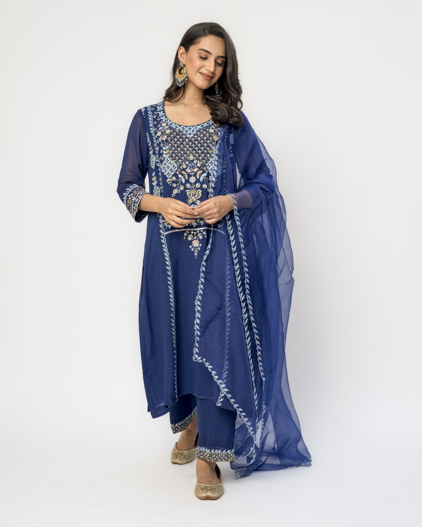 Blue Tunic Set with Embroidery
