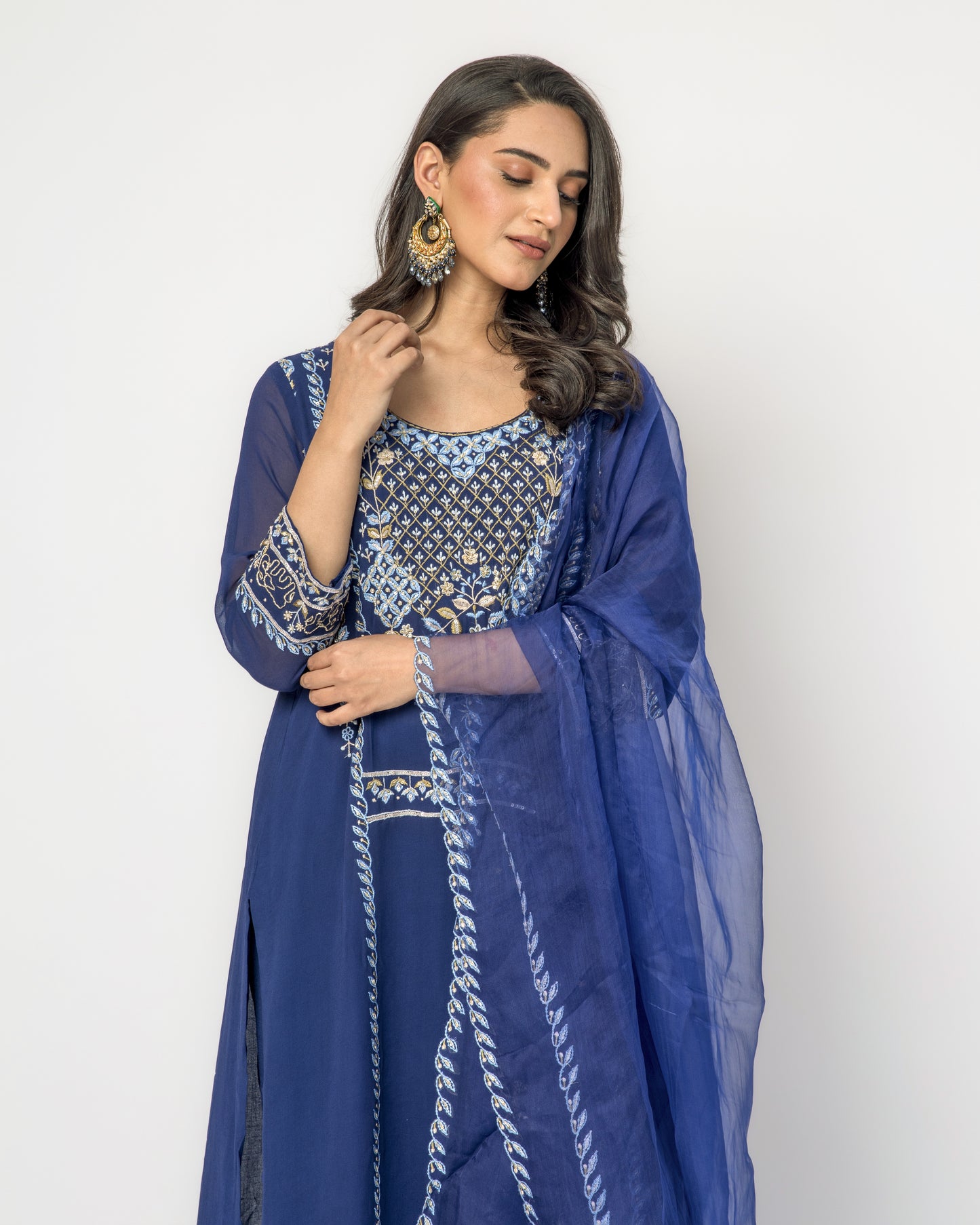 Blue Tunic Set with Embroidery