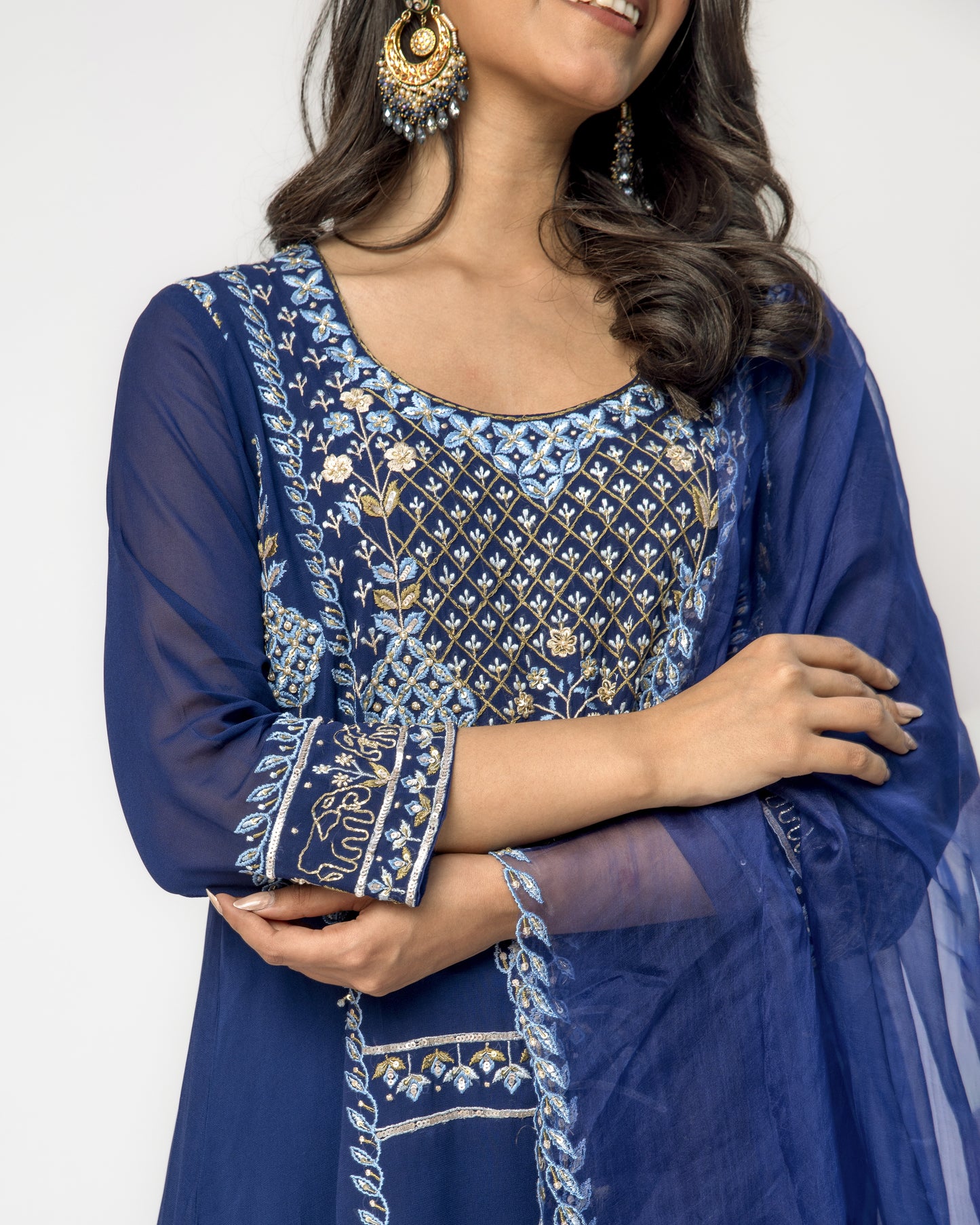 Blue Tunic Set with Embroidery