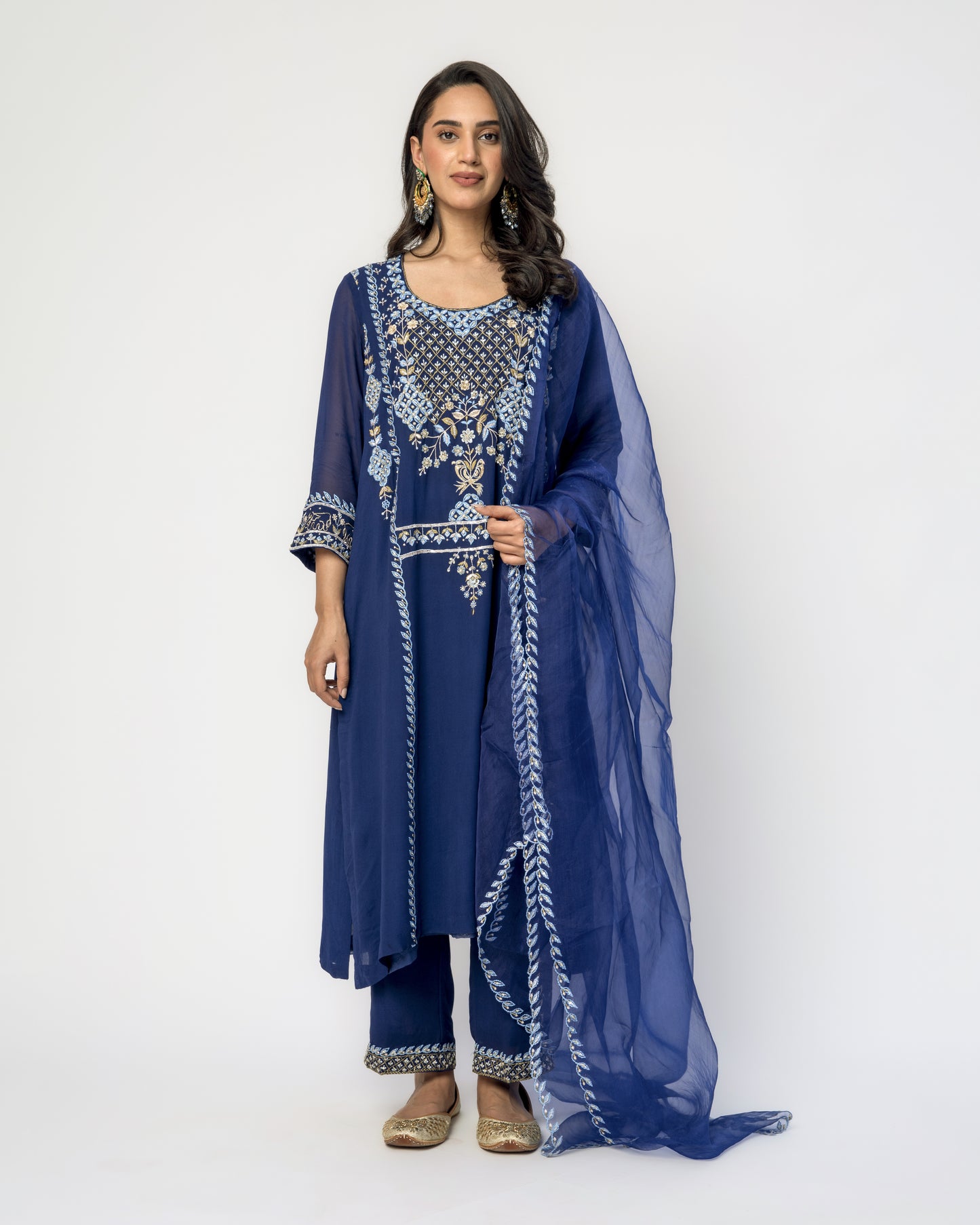 Blue Tunic Set with Embroidery