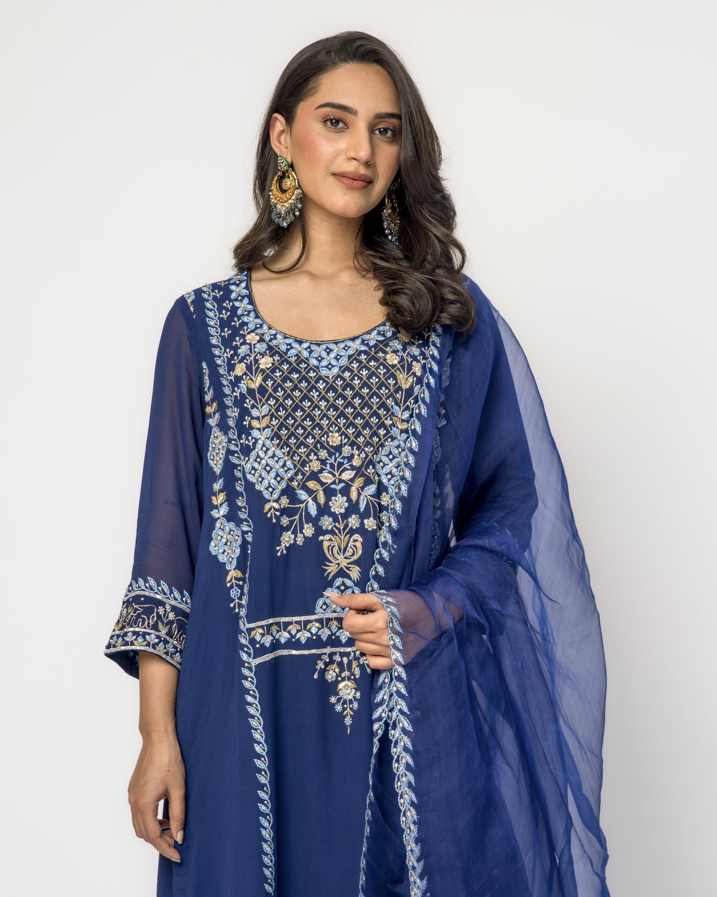 Blue Tunic Set with Embroidery